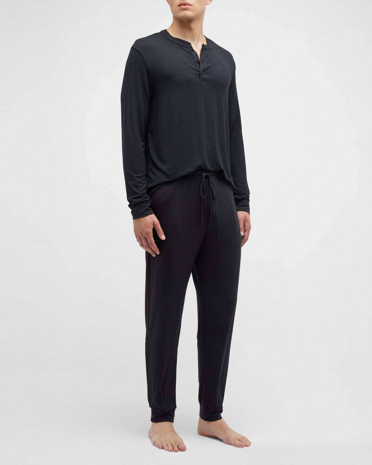 Shop Eberjey Men's Henry Long-sleeve Pajama Set In Black