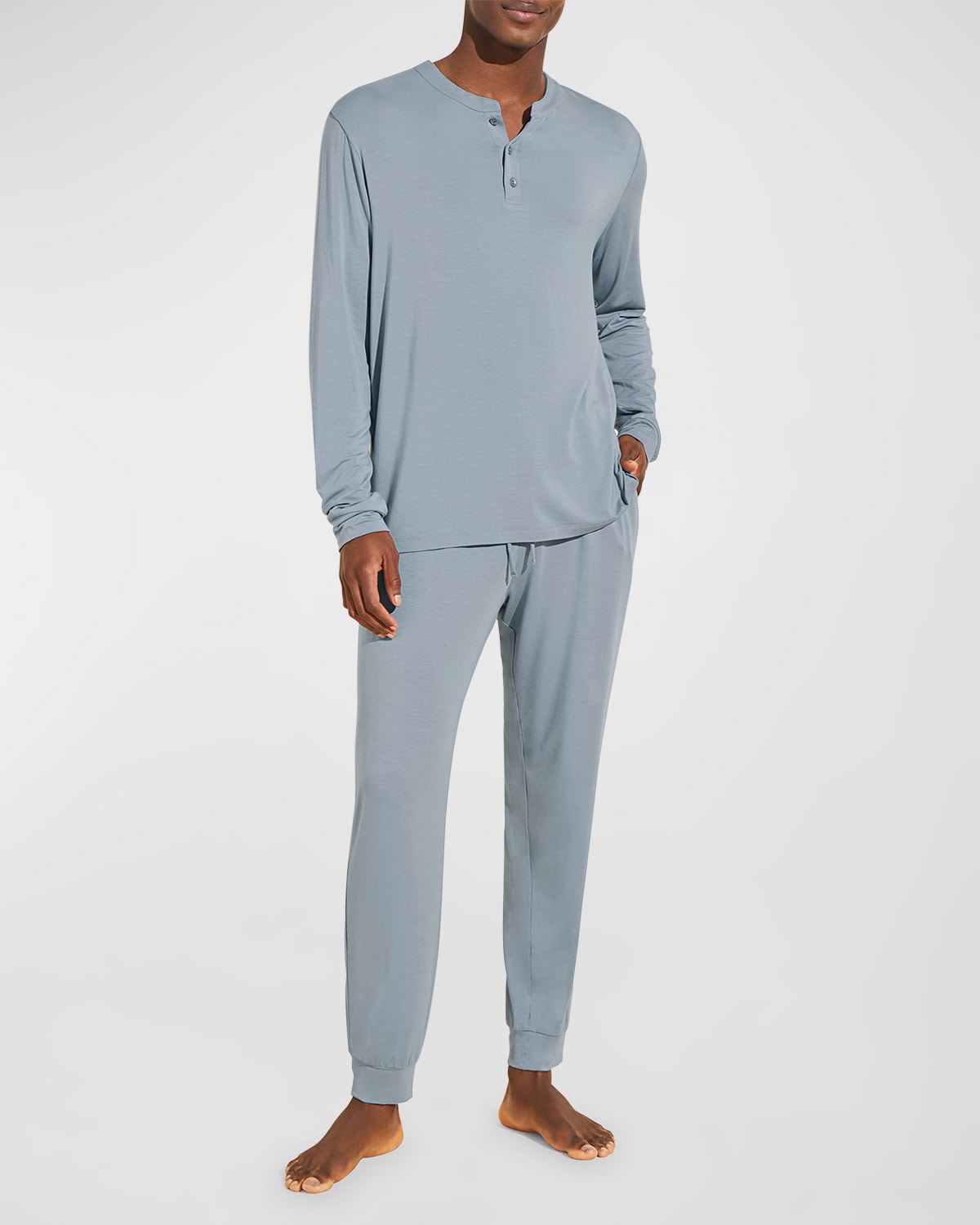 Eberjey Henry 2-piece Henley Pajama Set In Blue Fog