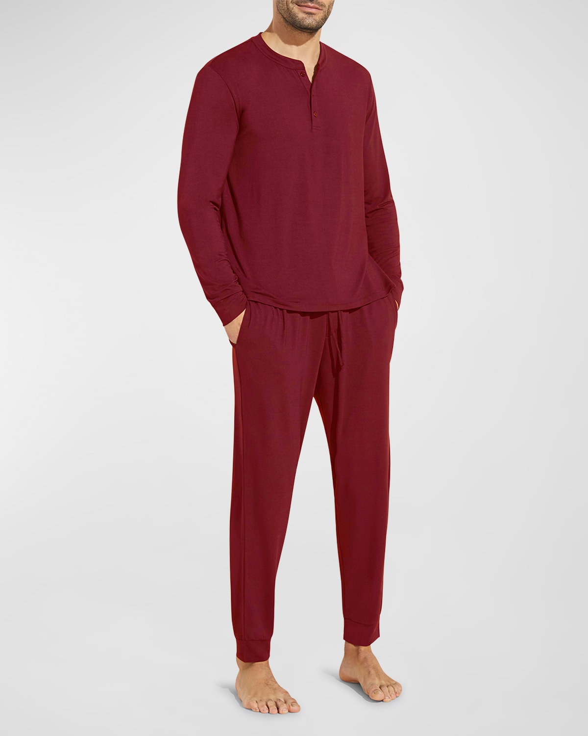 Eberjey Men's Henry Long-sleeve Pajama Set In Sangria