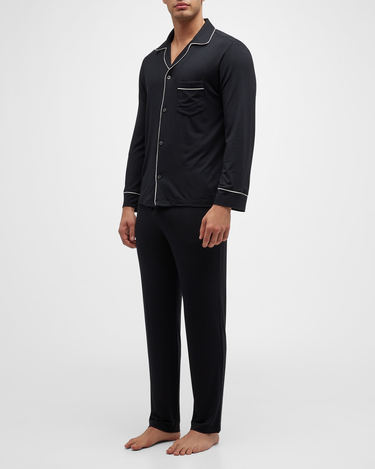 Shop Eberjey Men's William Long-sleeve Pajama Set In Black/ivor