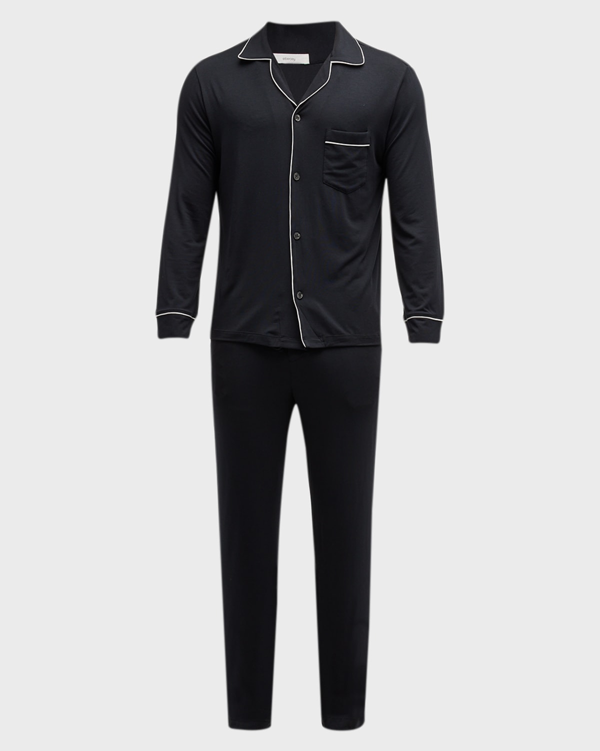 Shop Eberjey Men's William Long-sleeve Pajama Set In Black/ivor