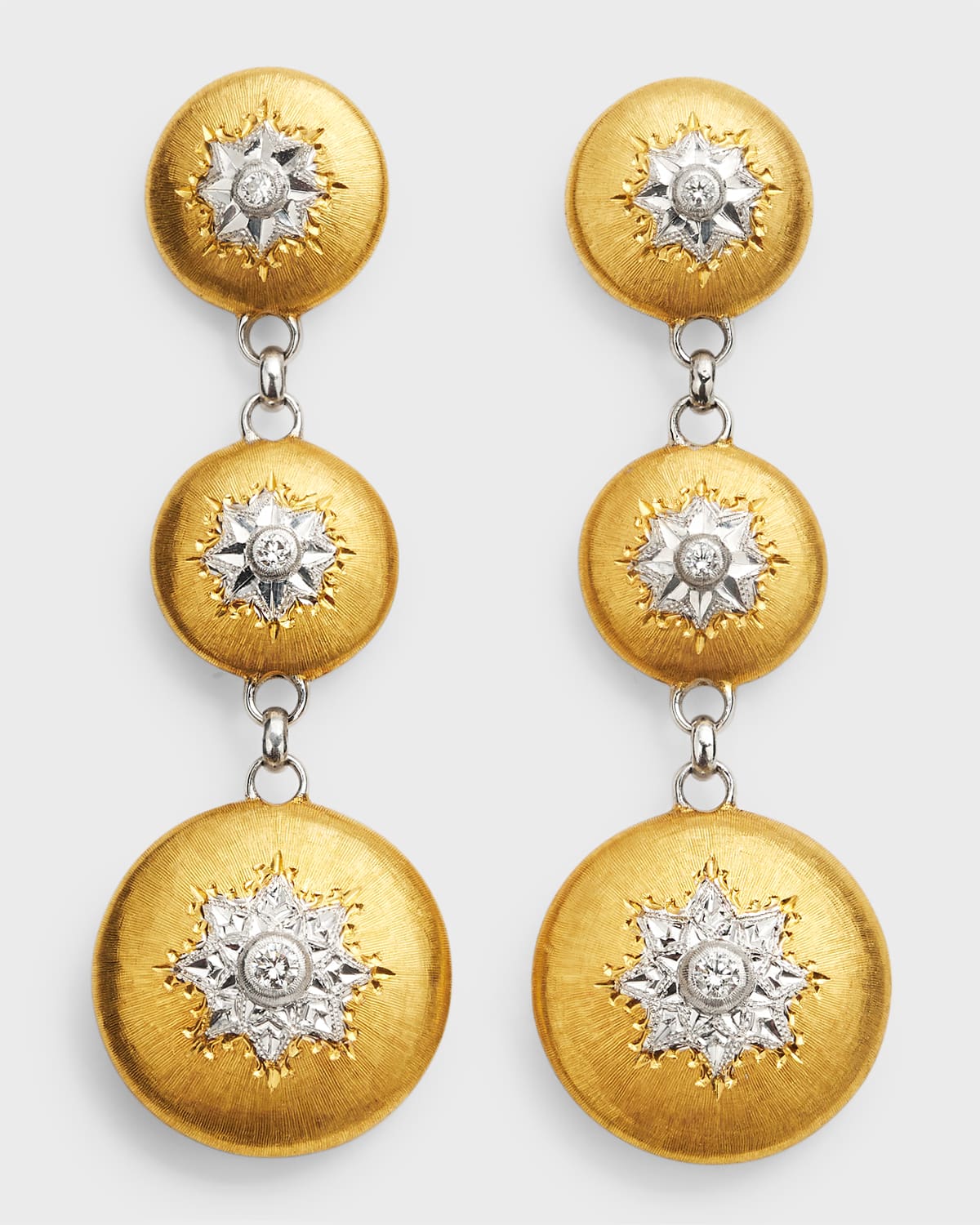 Buccellati Macri Classica 3-drop Dangle Earrings In 18k Yellow & White Gold