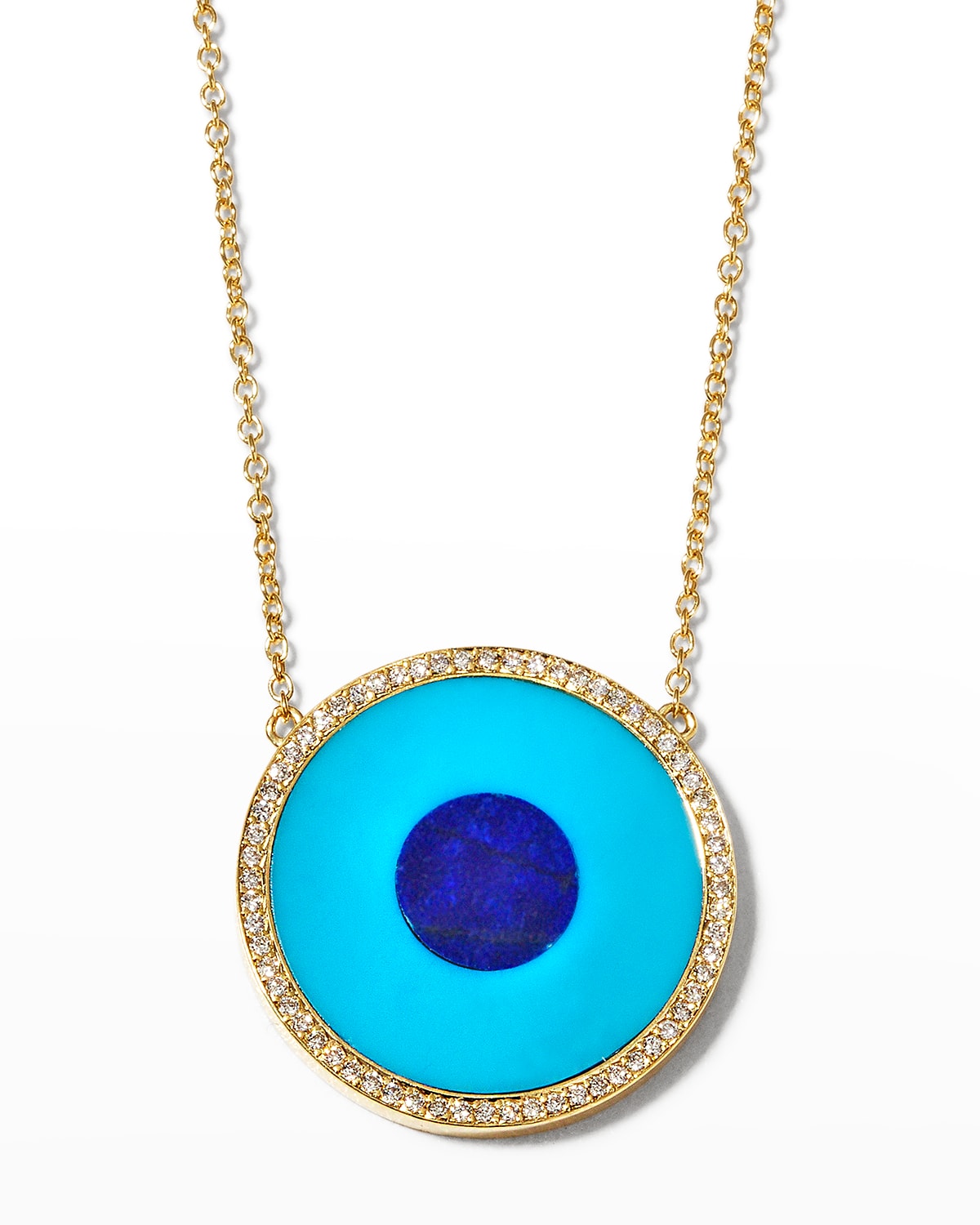 Lapis and Turquoise Evil Eye Necklace with Diamonds