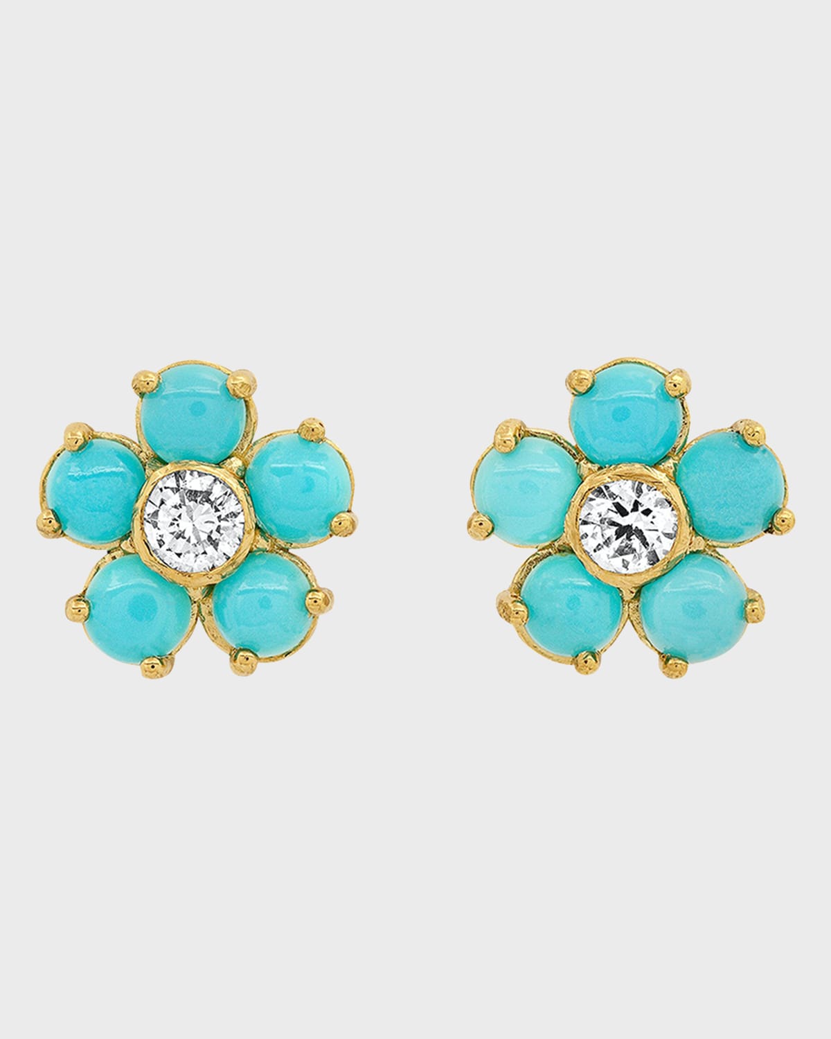 Large Diamond Center Flower Stud Earrings with Turquoise