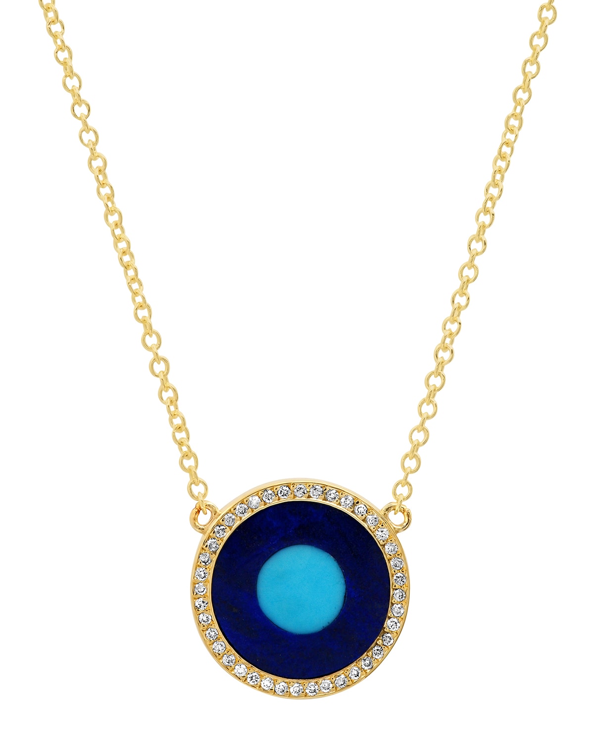 18k Gold Inlay Diamond Evil Eye Pendant Necklace