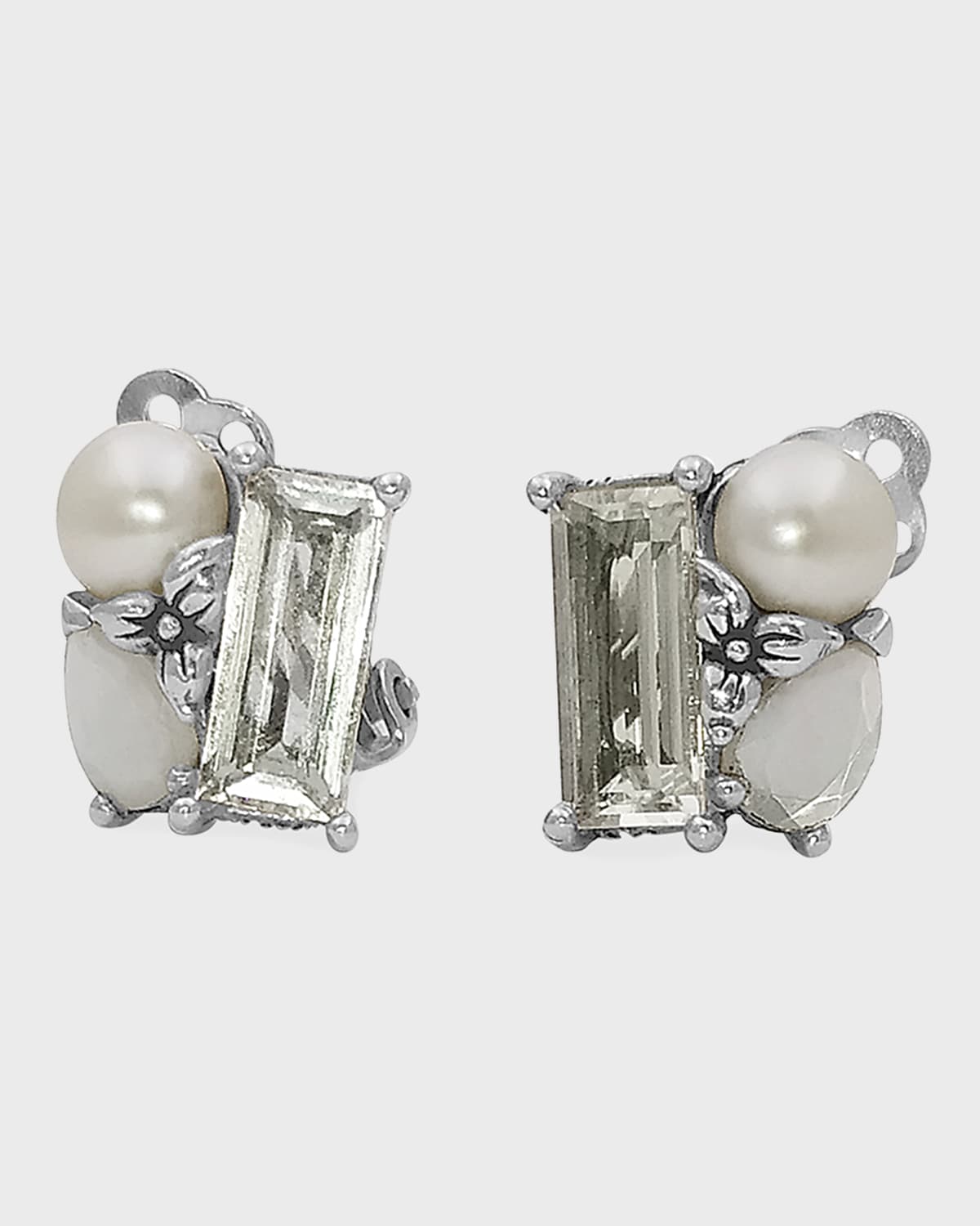 Rock Crystal and Mother-of-Pearl Triplet Earrings