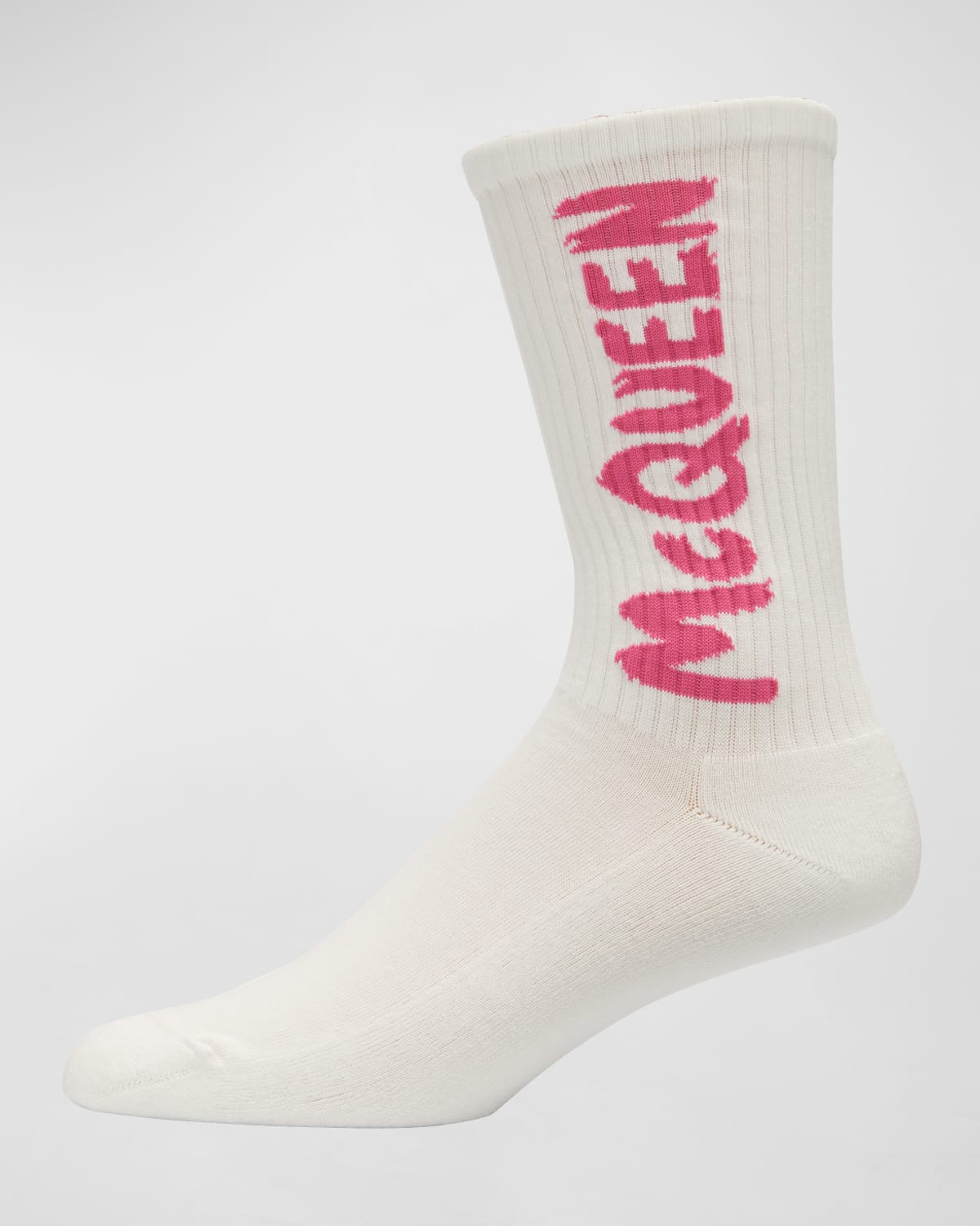 Alexander Mcqueen Graffiti Logo Crew Socks In White/pink