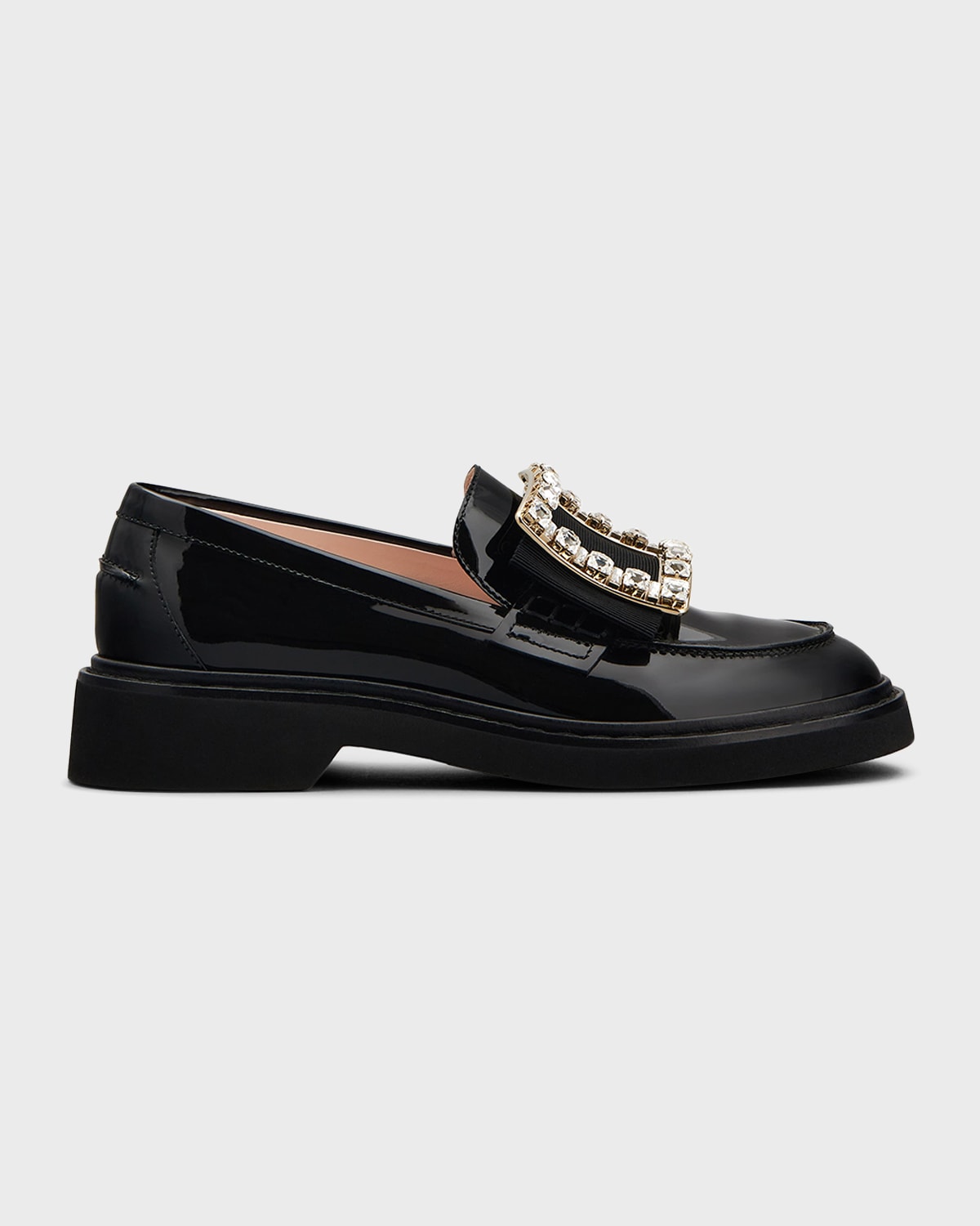 Shop Roger Vivier Viv Ranger Patent Crystal-buckle Loafers In Black