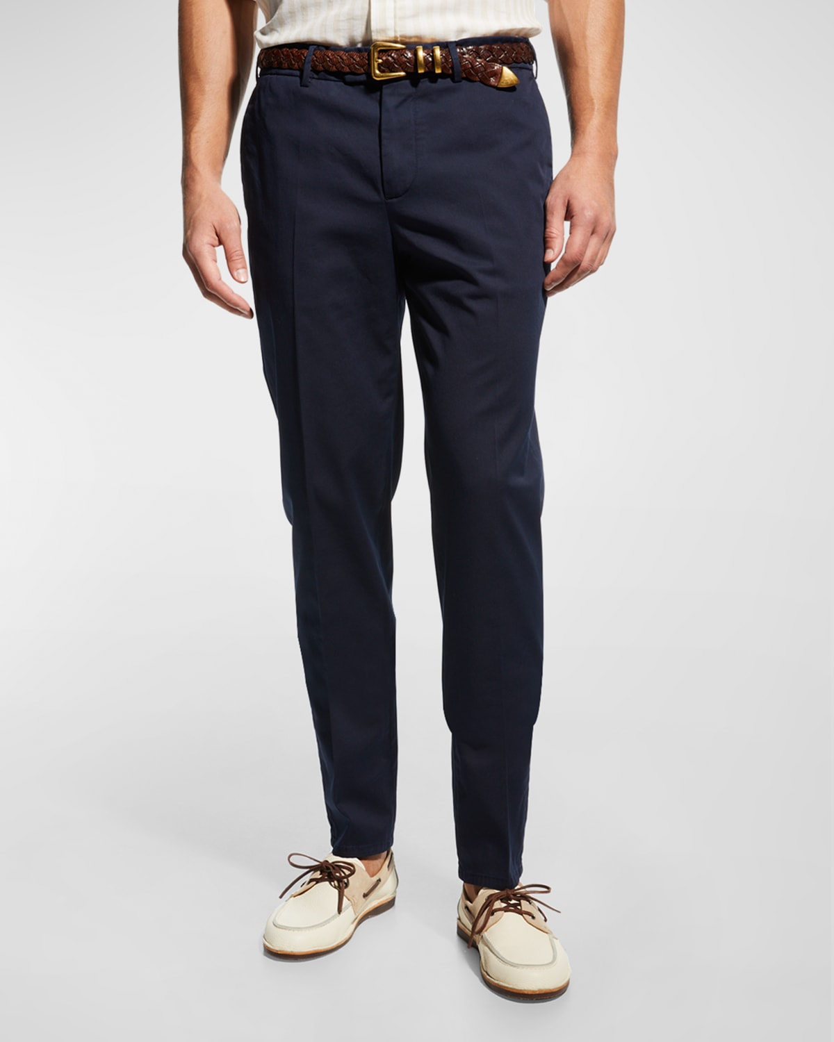 Shop Brunello Cucinelli Men's American Pima Italian-fit Chino Trousers In Navy