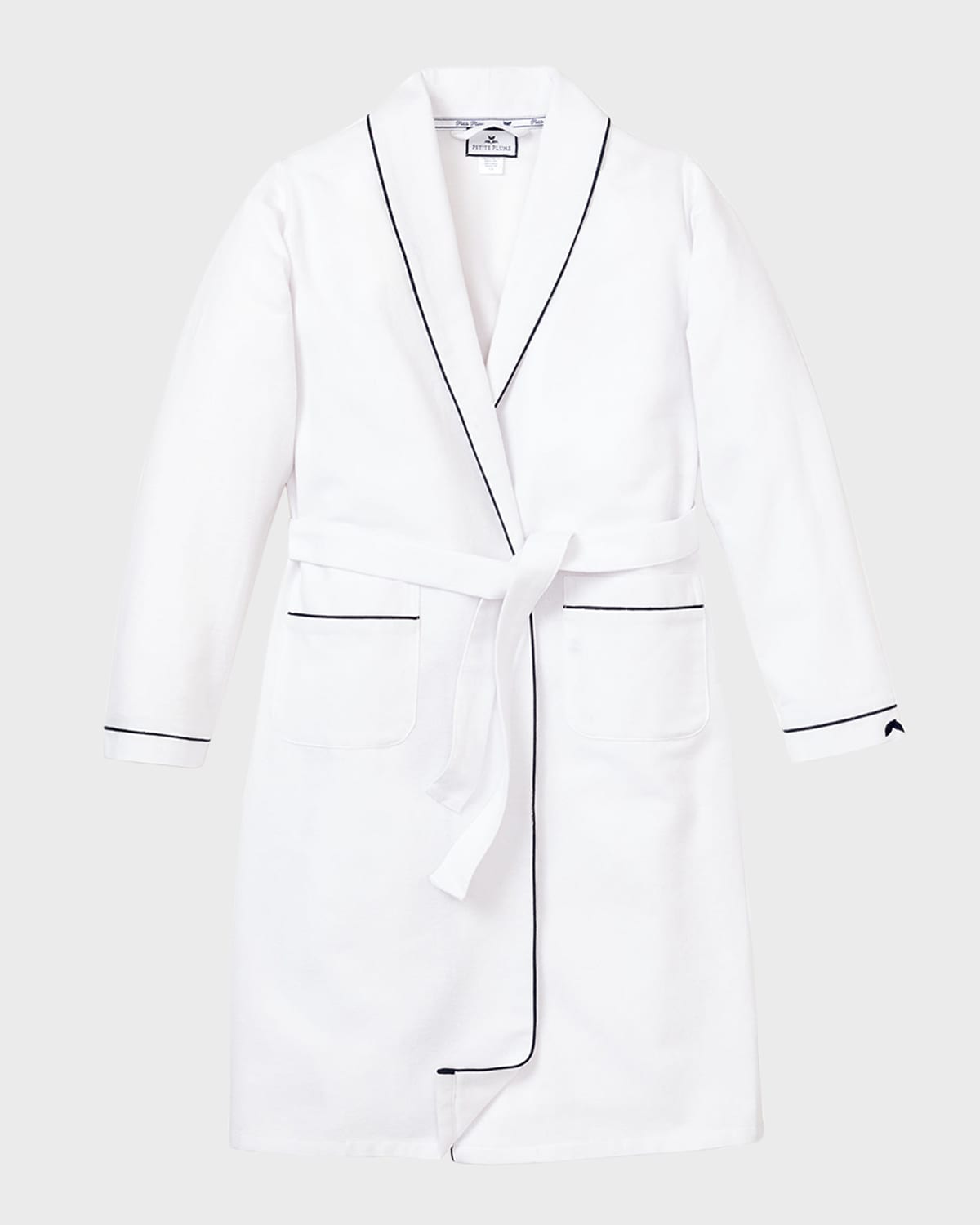 Petite Plume Men's Solid Robe W/ Contrast Piping In White