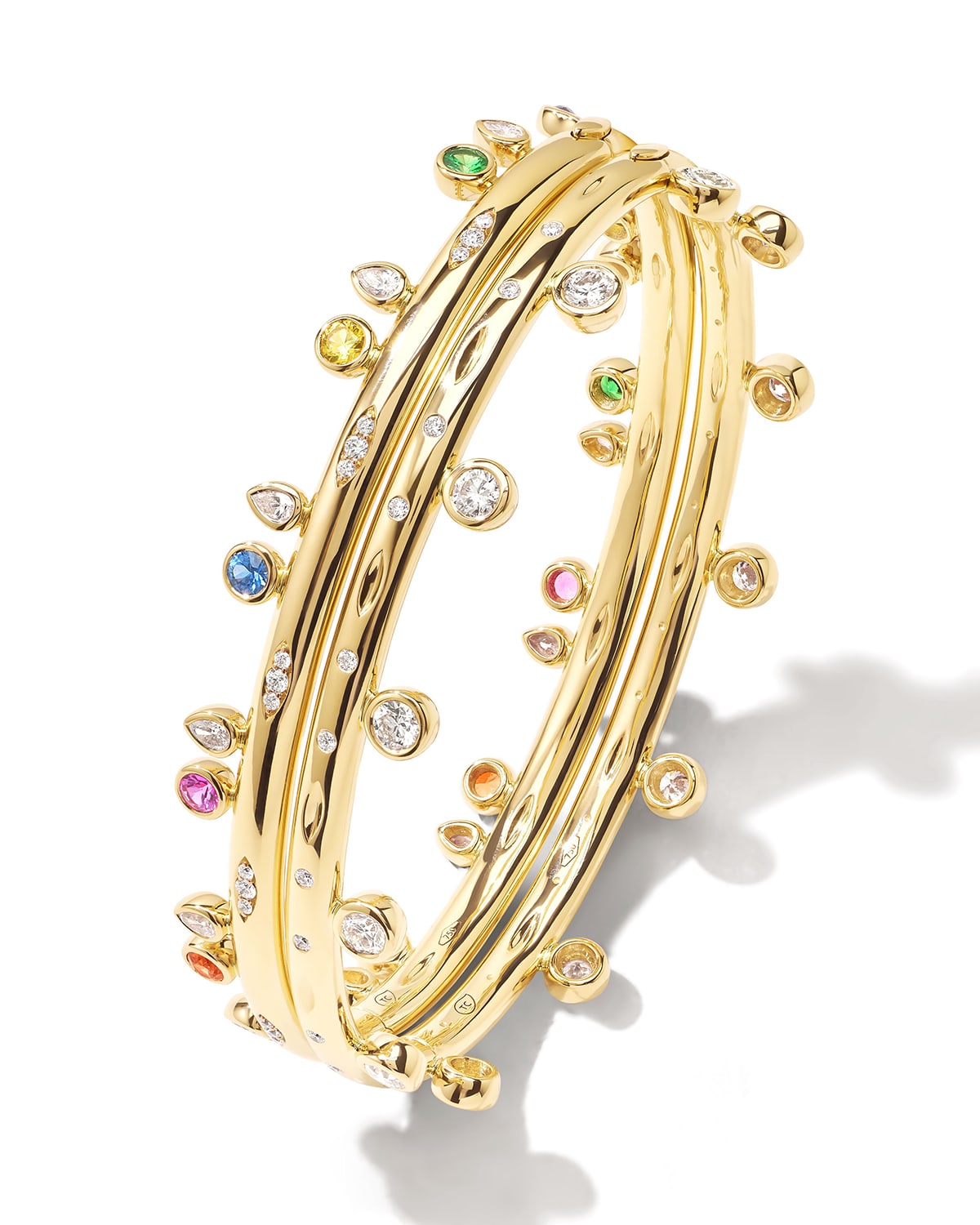 18k Yellow Gold Candy Bangle with Diamonds and Sapphires