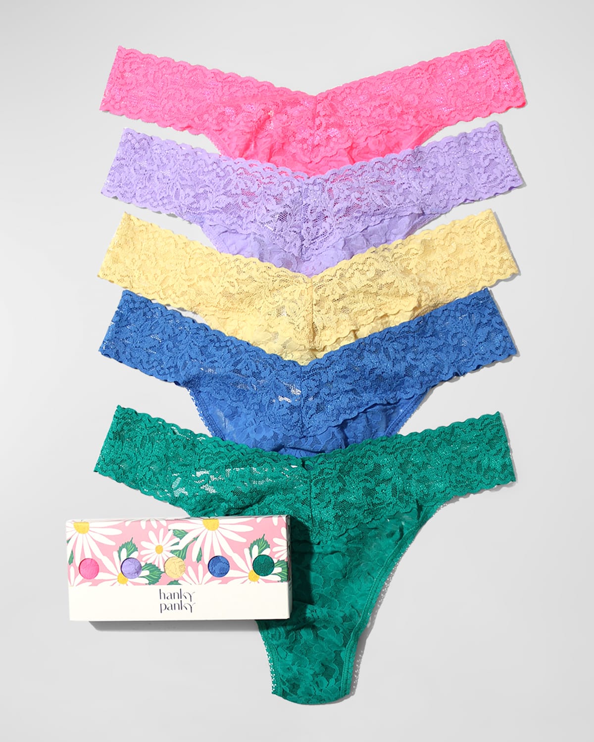 Hanky Panky Assorted 5-pack Lace Original Rise Thongs In Daisy Print Szil
