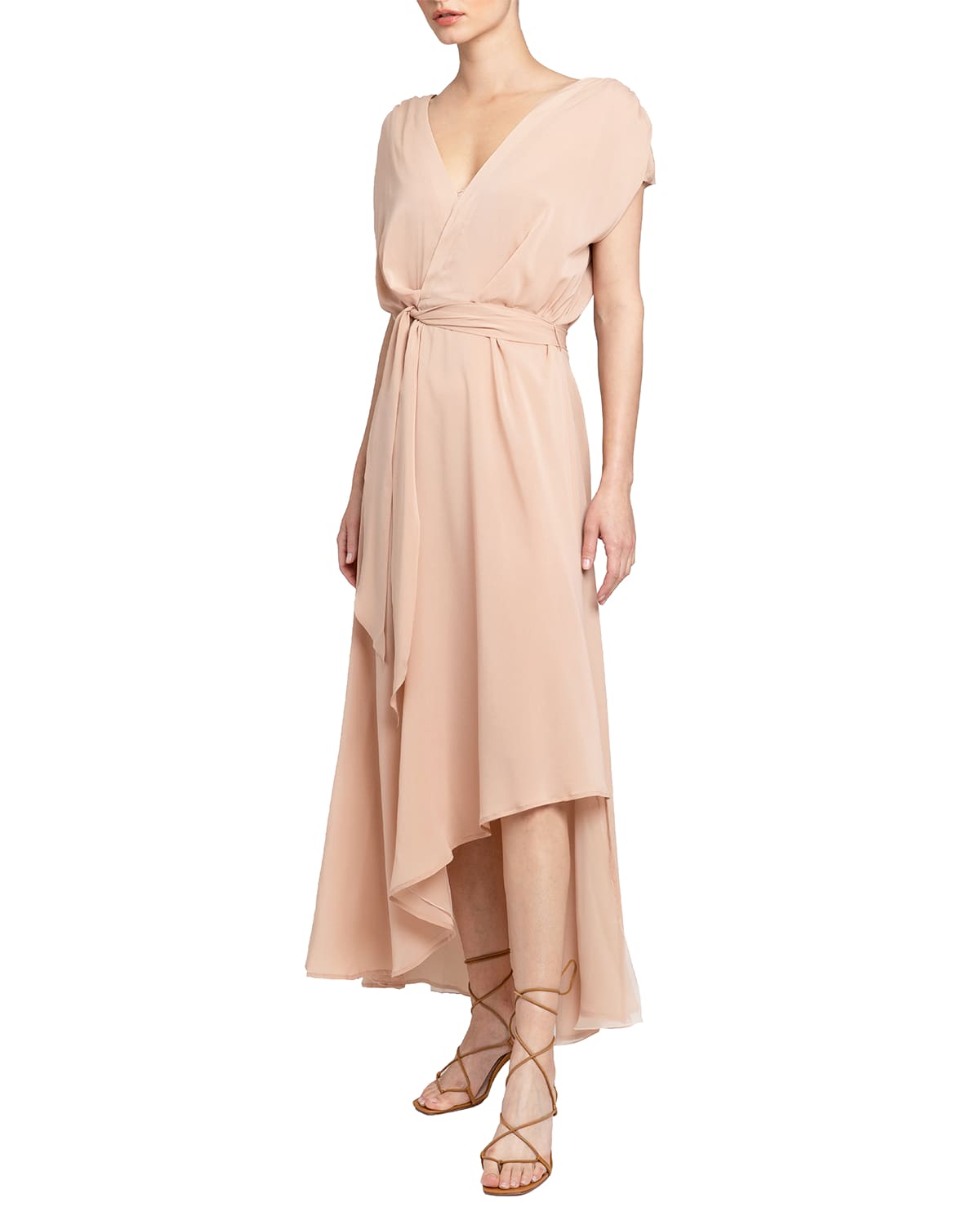 Fallon Cap-Sleeve High-Low Silk Dress