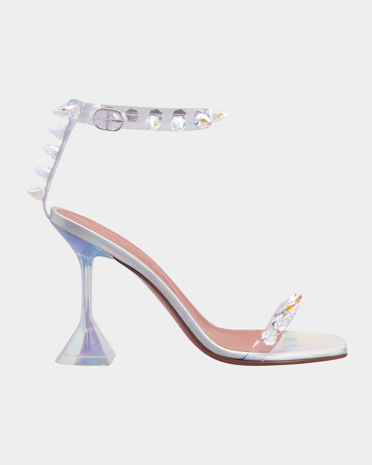 Amina Muaddi Julia Neon Crystal-spike Clear Sandals In Transparent