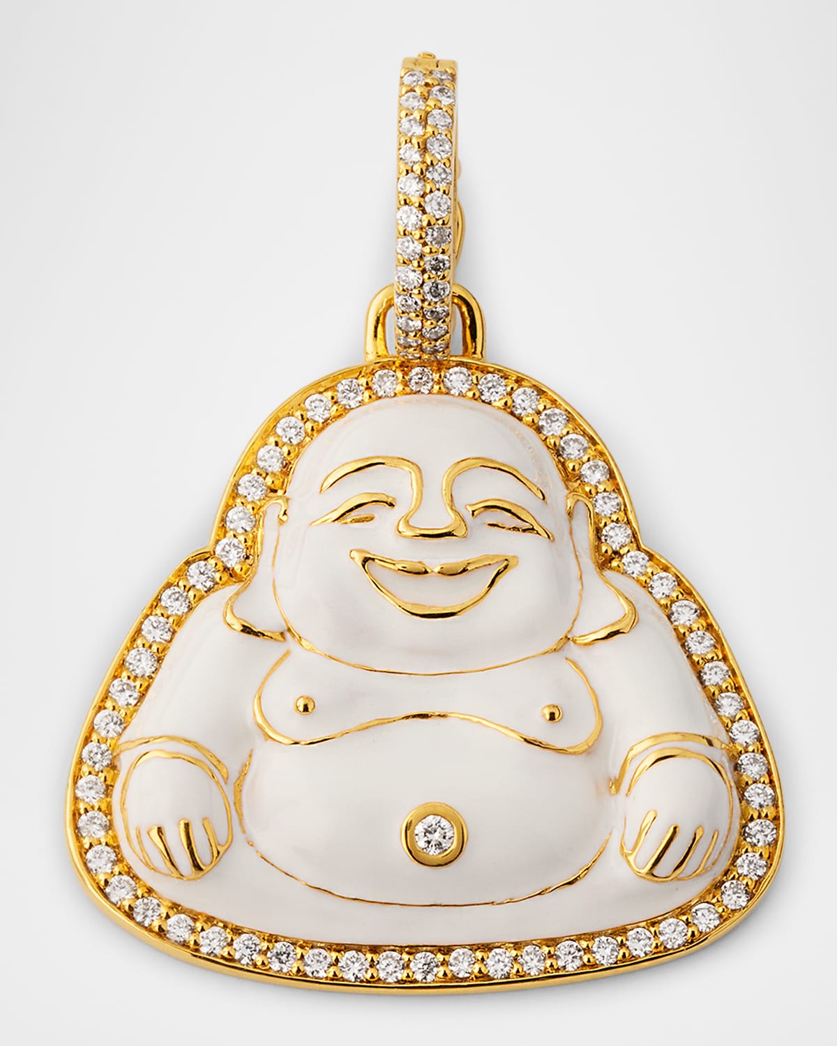 20K White Enamel Happy Buddha Pendant with Diamonds