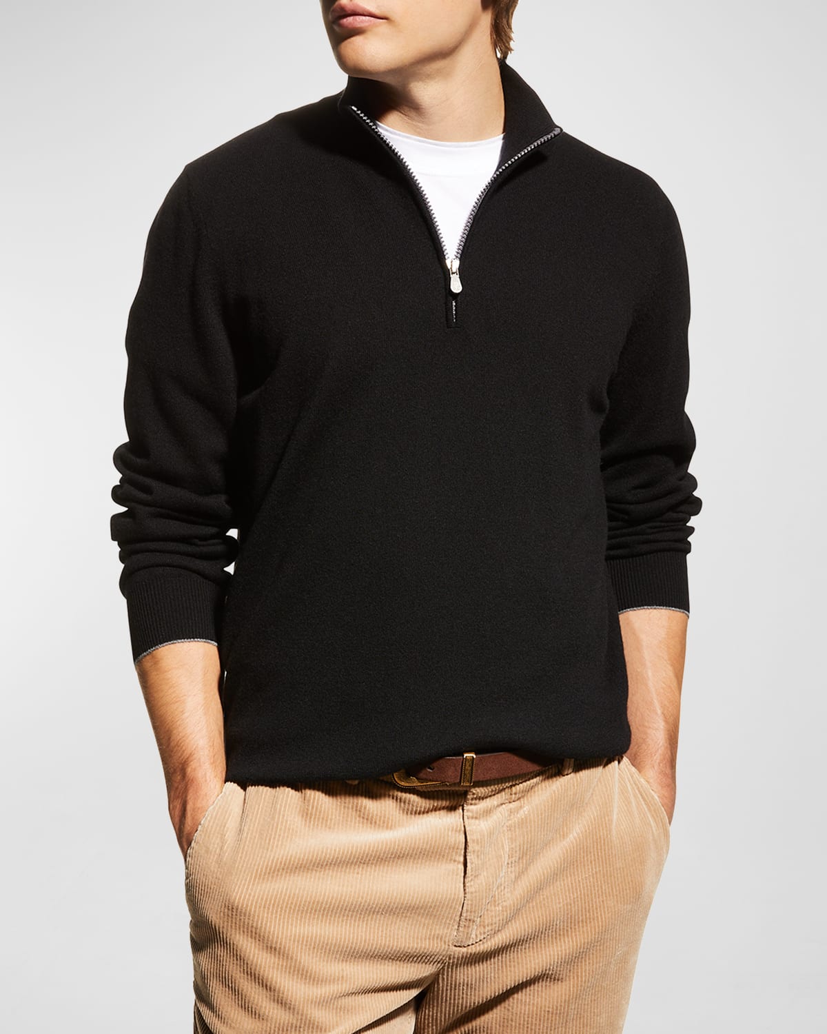 Brunello Cucinelli Men's Cashmere 1/4-zip Sweater In Denim