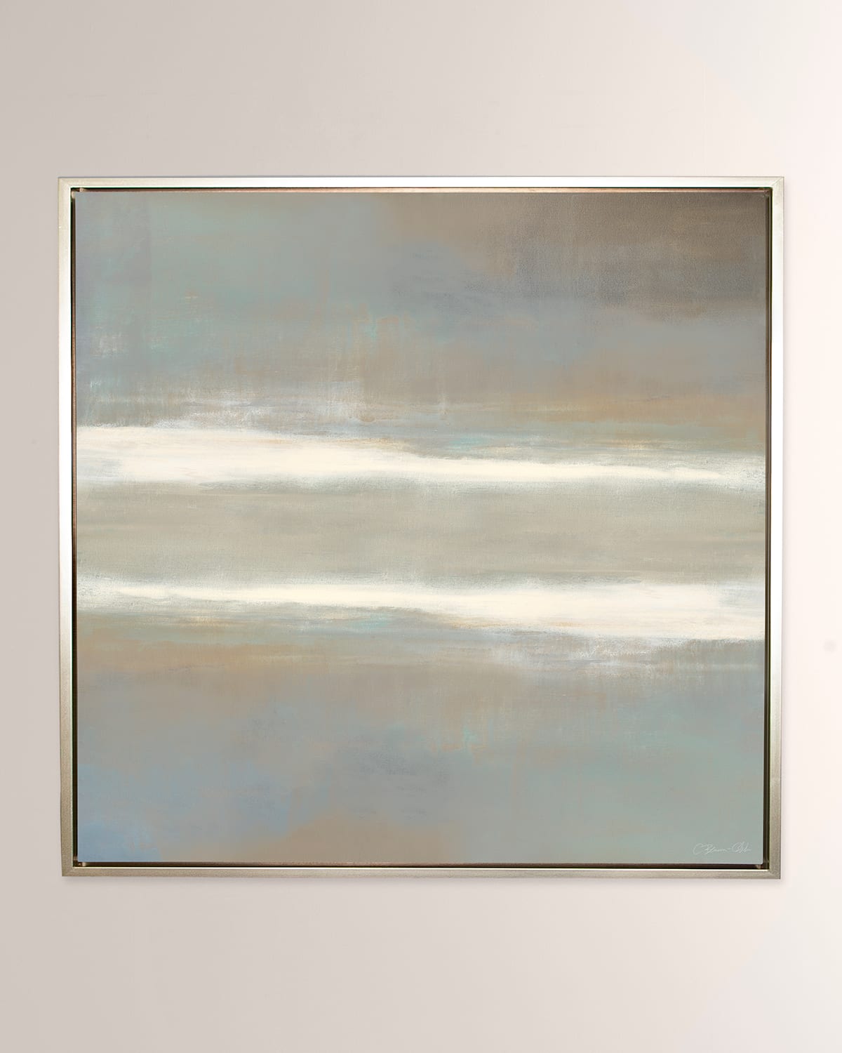 Benson-cobb Studios Serene Reflection 48x48 Square Canvas Giclee In Champagne Gold Frame, Hand-embellished In White
