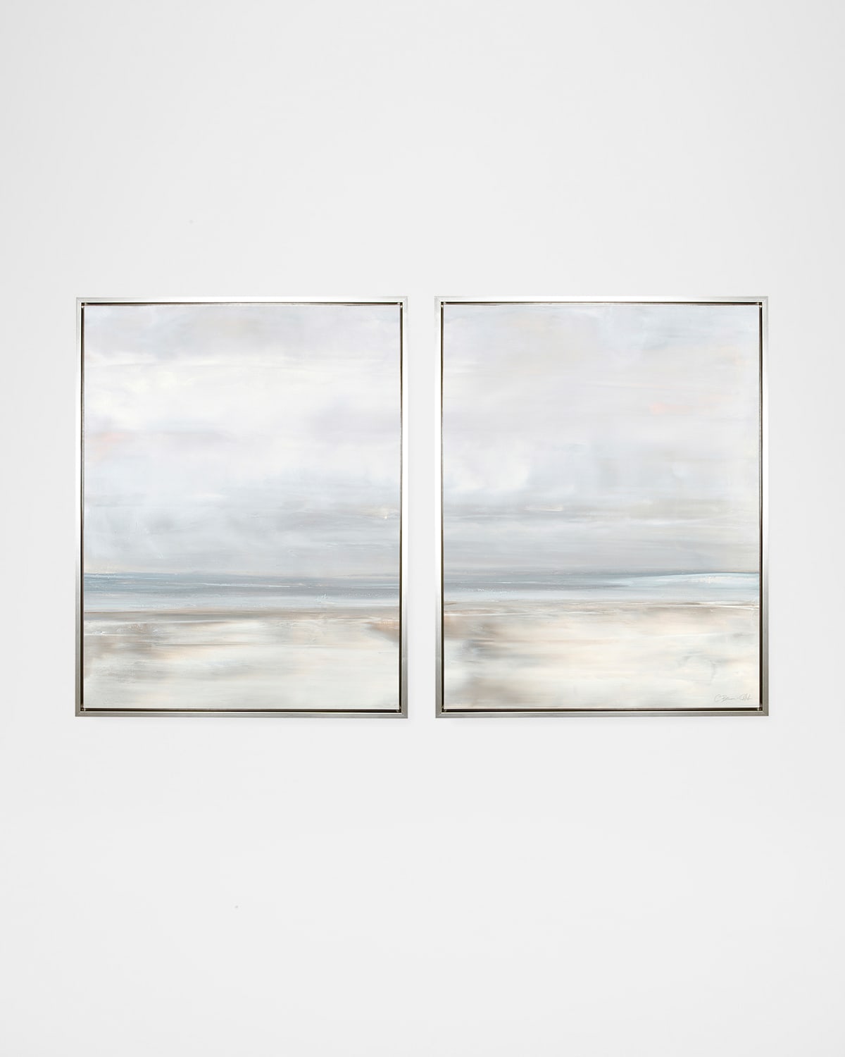 Benson-cobb Studios Simpatico 45x60 Set Of 2 Vertical Canvas Giclees In Sterling Frame, Hand-embellished In Blue-gray, White