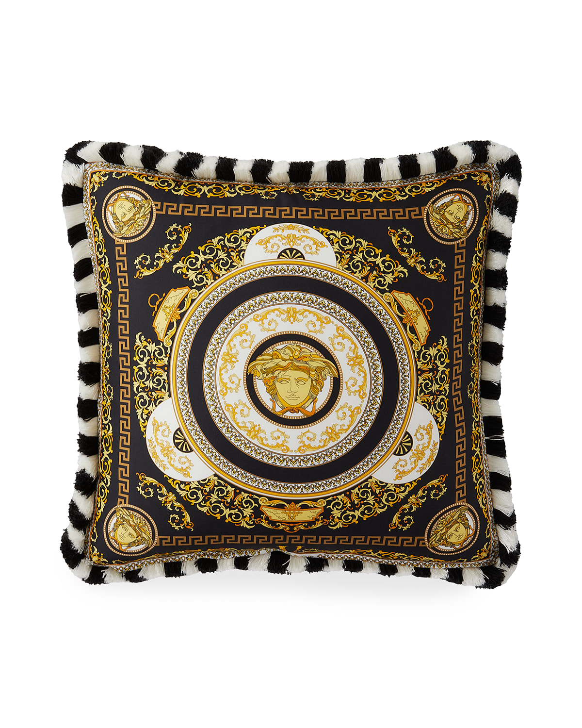 Shop Versace Medusa Gala Reversible Square Pillow, 17.71"sq. In White Gold Black
