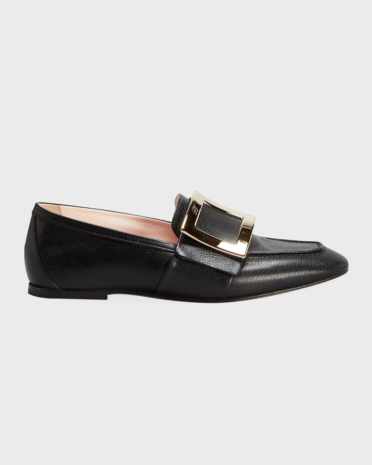 Shop Roger Vivier 10mm Leather Buckle Flat Loafers In Nero