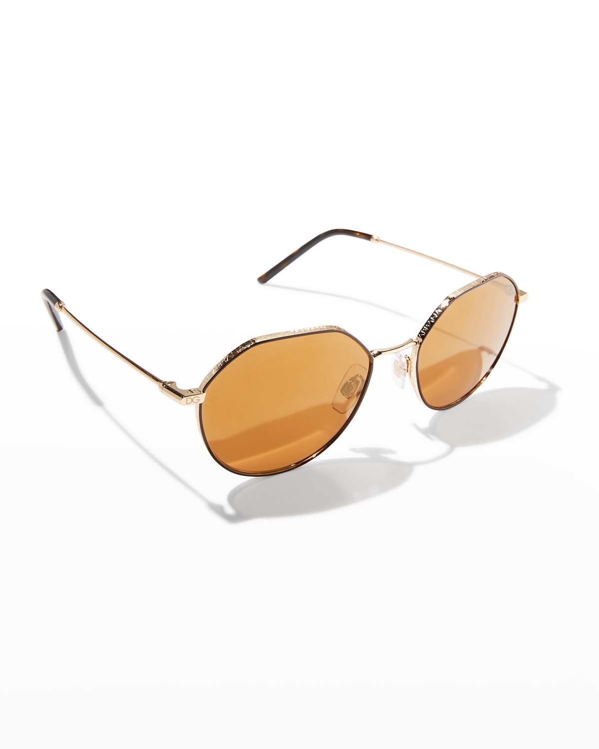 Men's Gold-Tone Metal Round Sunglasses