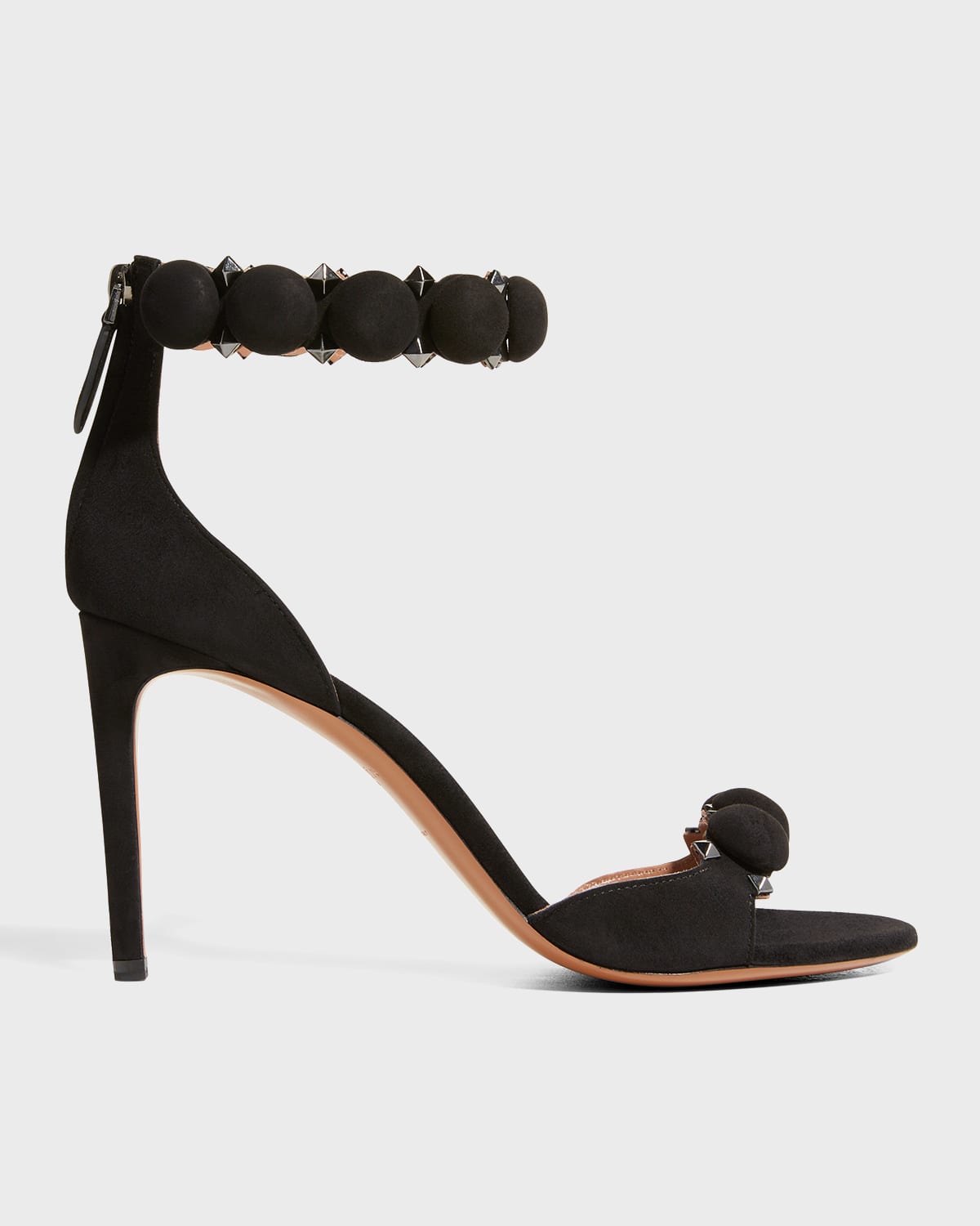 Shop Alaïa Bombe Stud Suede Ankle-wrap High-heel Sandals In Black