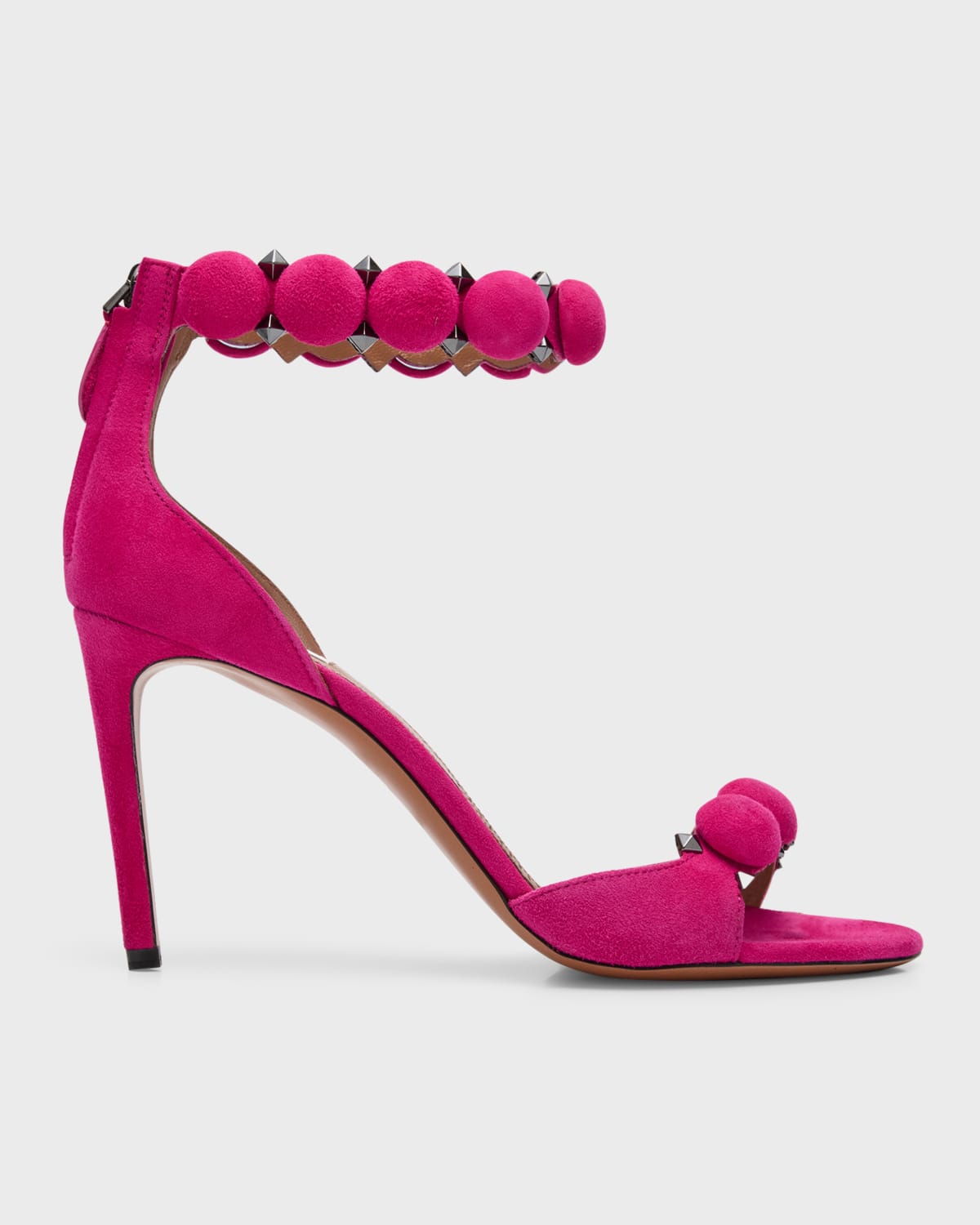 Shop Alaïa Bombe Stud Suede Ankle-wrap High-heel Sandals In Rose Fuchsia