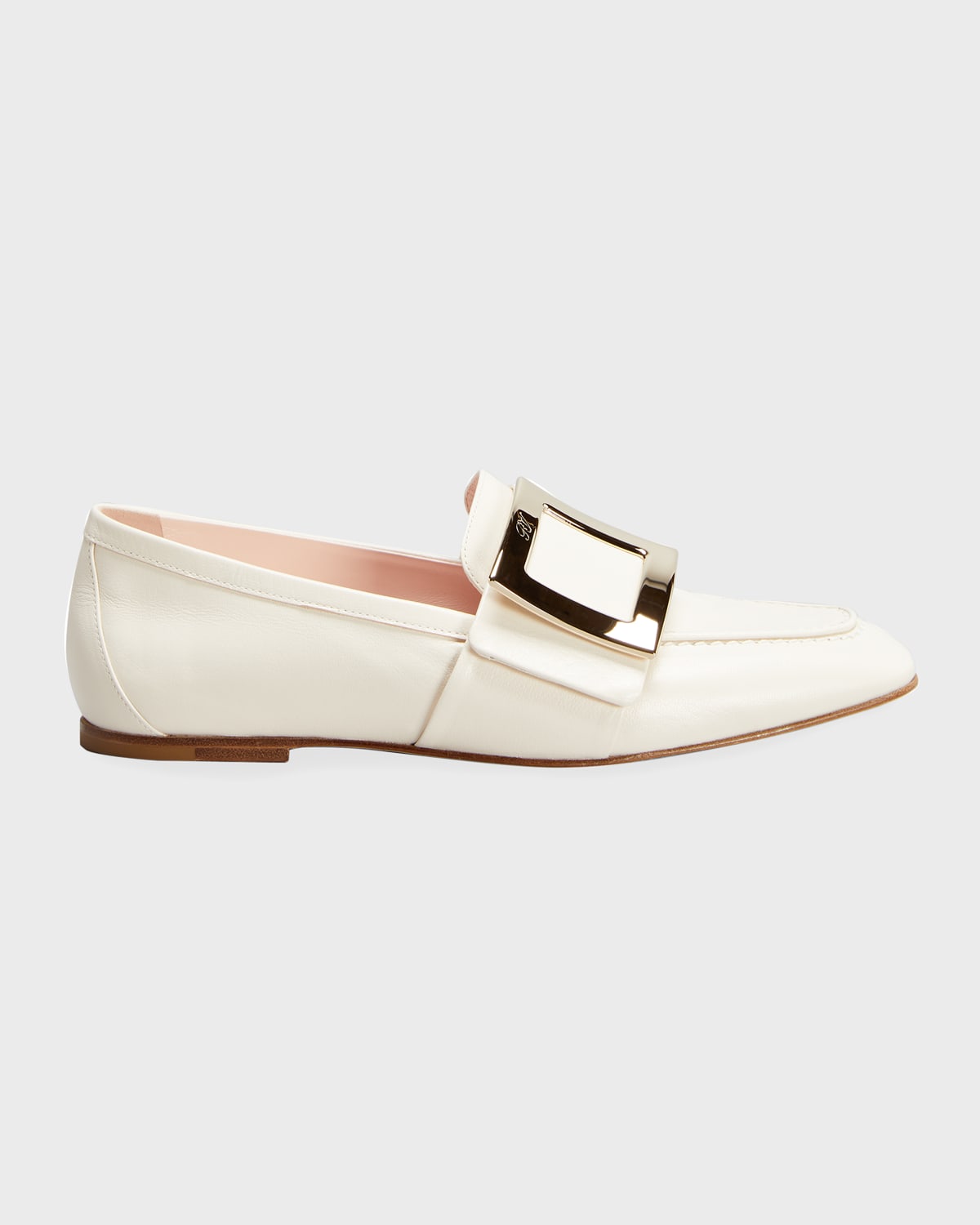 Roger Vivier 10mm Leather Buckle Flat Loafers In Cire