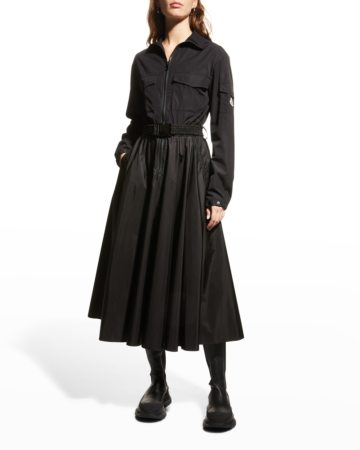 Moncler Belted Zip-Up Midi Dress