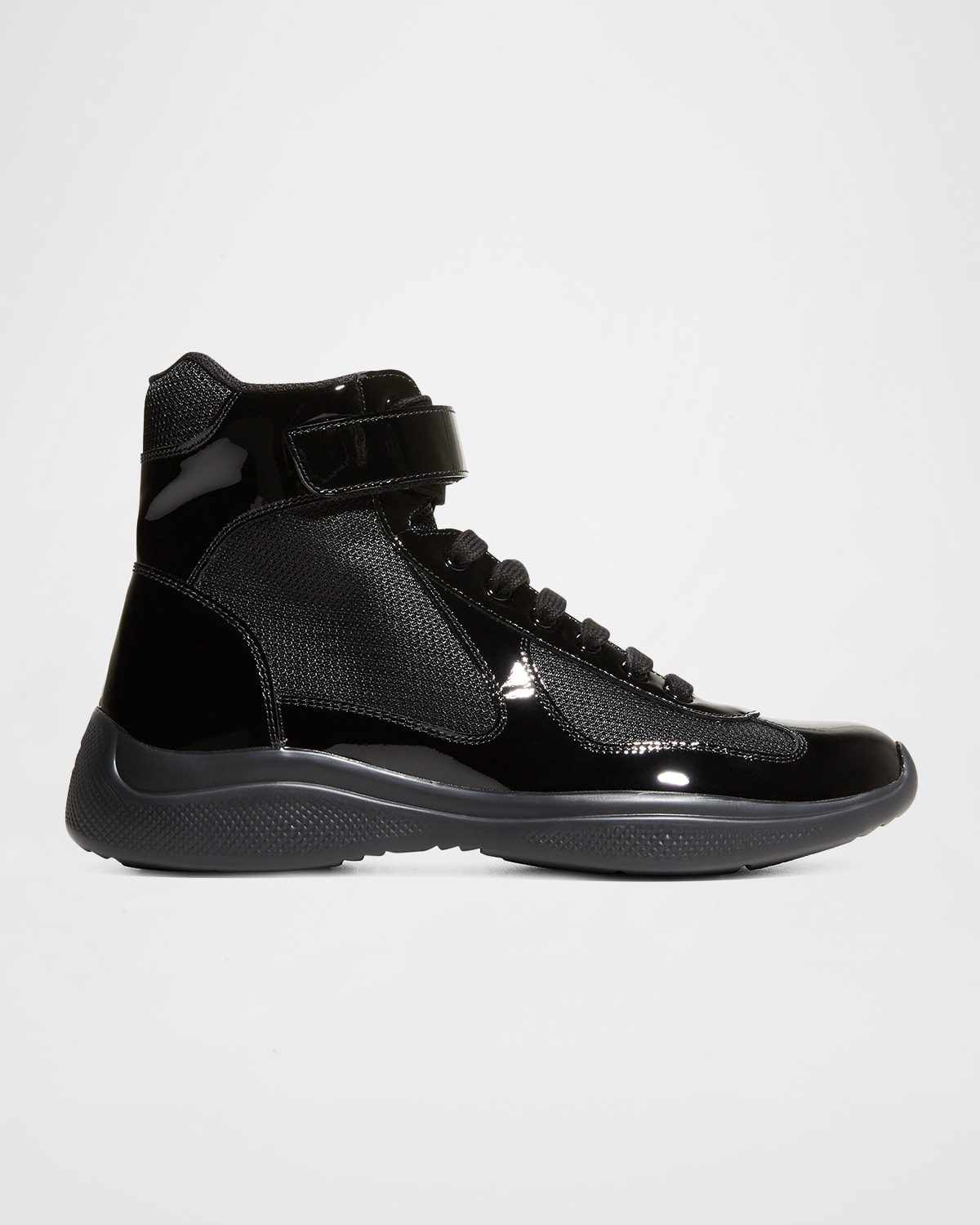 Shop Prada Men's America's Cup Patent Leather High-top Sneakers In Nero