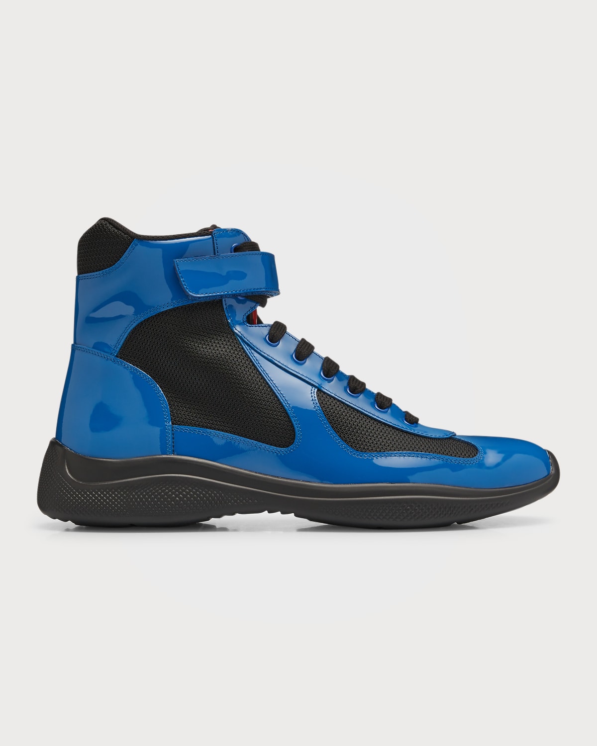 Prada Men's America's Cup Patent Leather High-top Trainers In Cobalto Nero