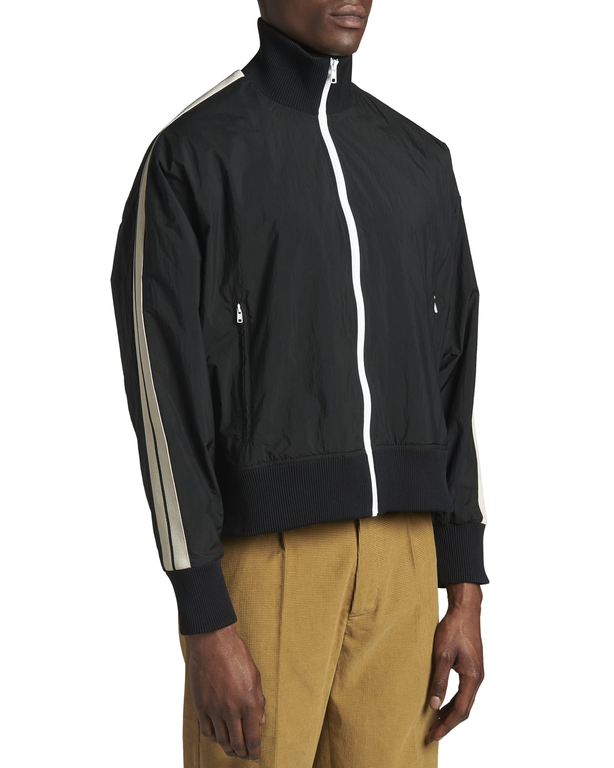 Men's Bicolor Curved-Logo Nylon Track Jacket