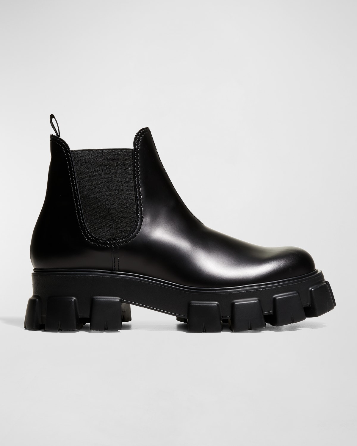 Shop Prada Men's Monolith Brushed Leather Chelsea Boots In Black