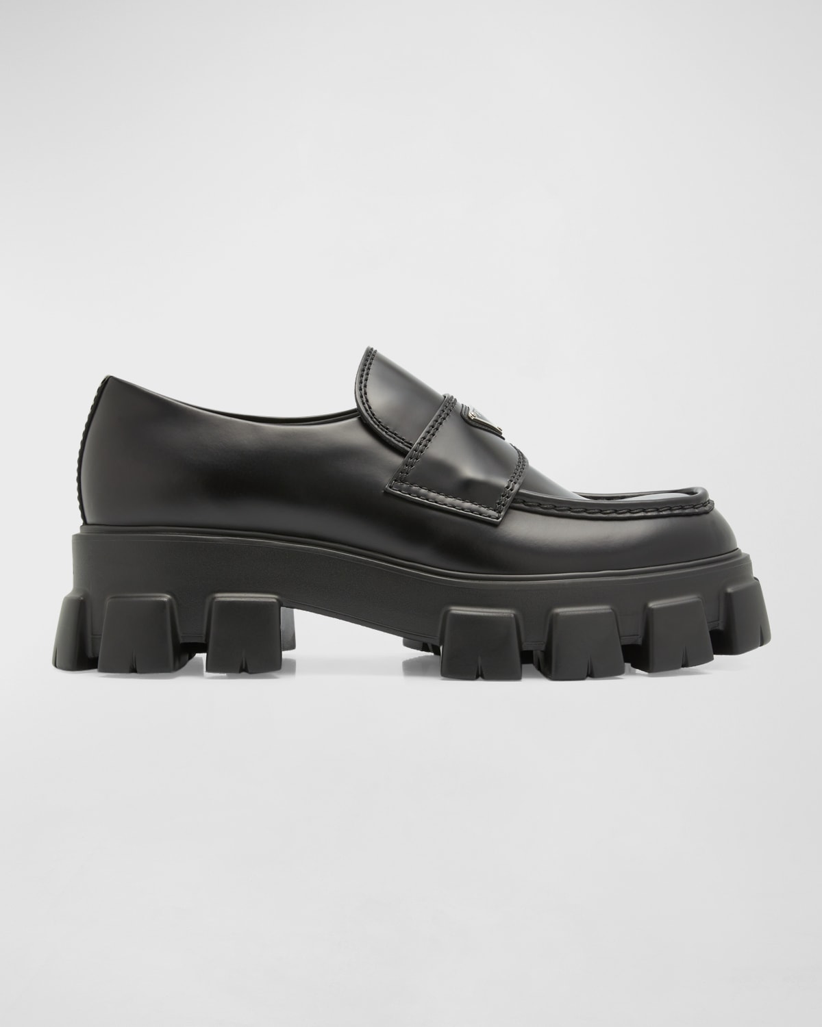 Prada Monolith Leather Loafers In Black