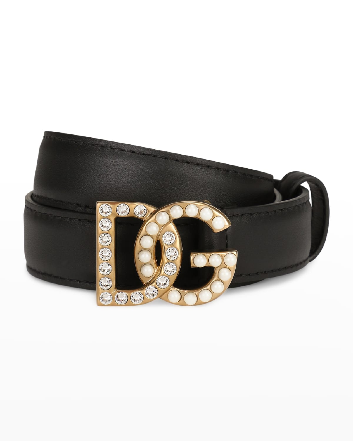 Shop Dolce & Gabbana Dg Swarovski Crystal & Pearl Leather Belt In Black / Gold