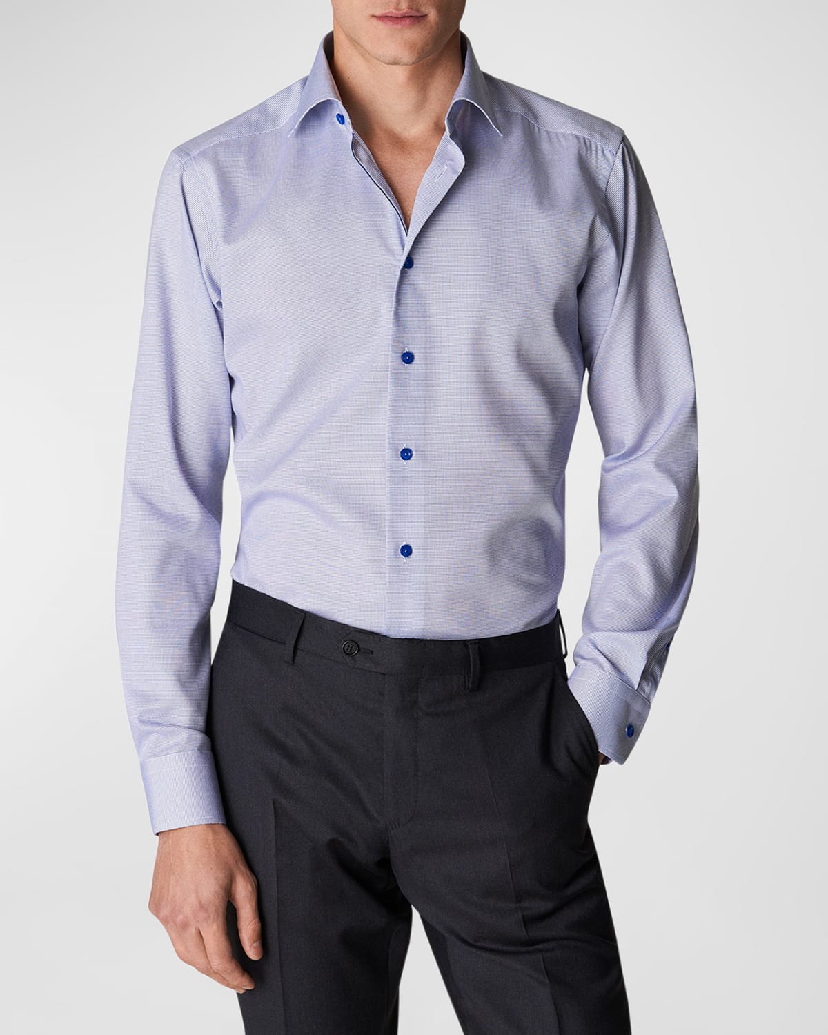 Shop Eton Men's Textured Solid Slim-fit Dress Shirt In Mid Blue