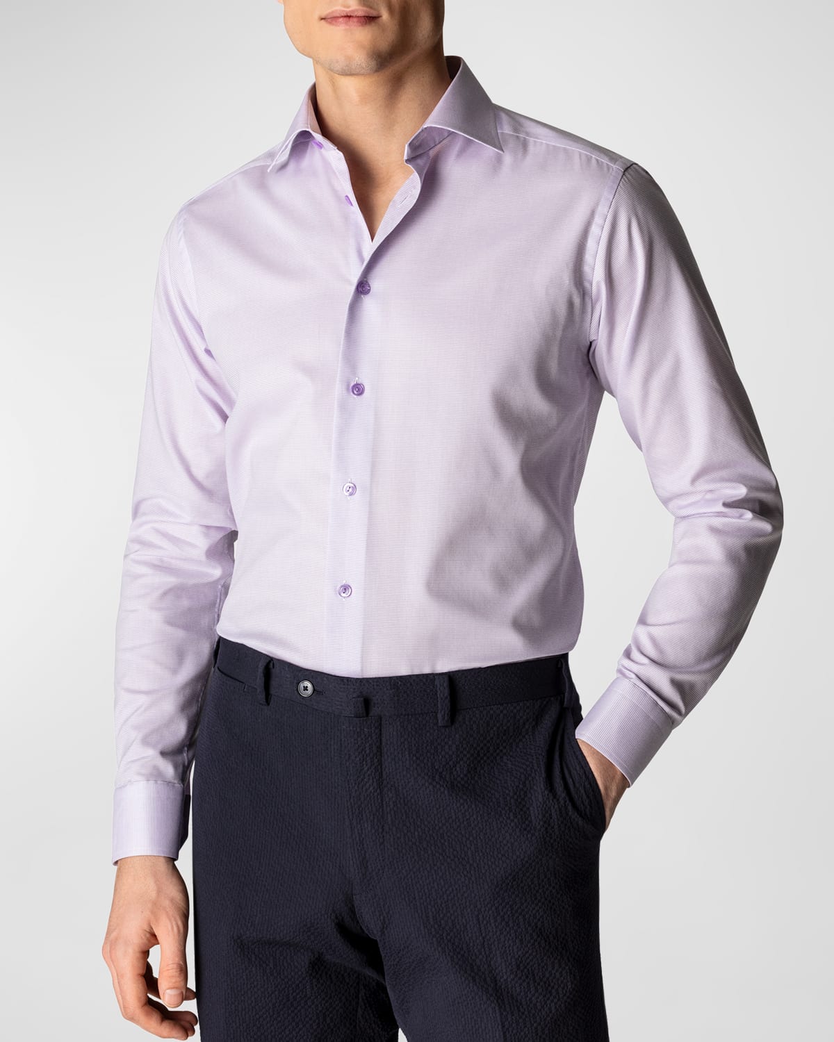 Shop Eton Men's Textured Solid Slim-fit Dress Shirt In Light Purple