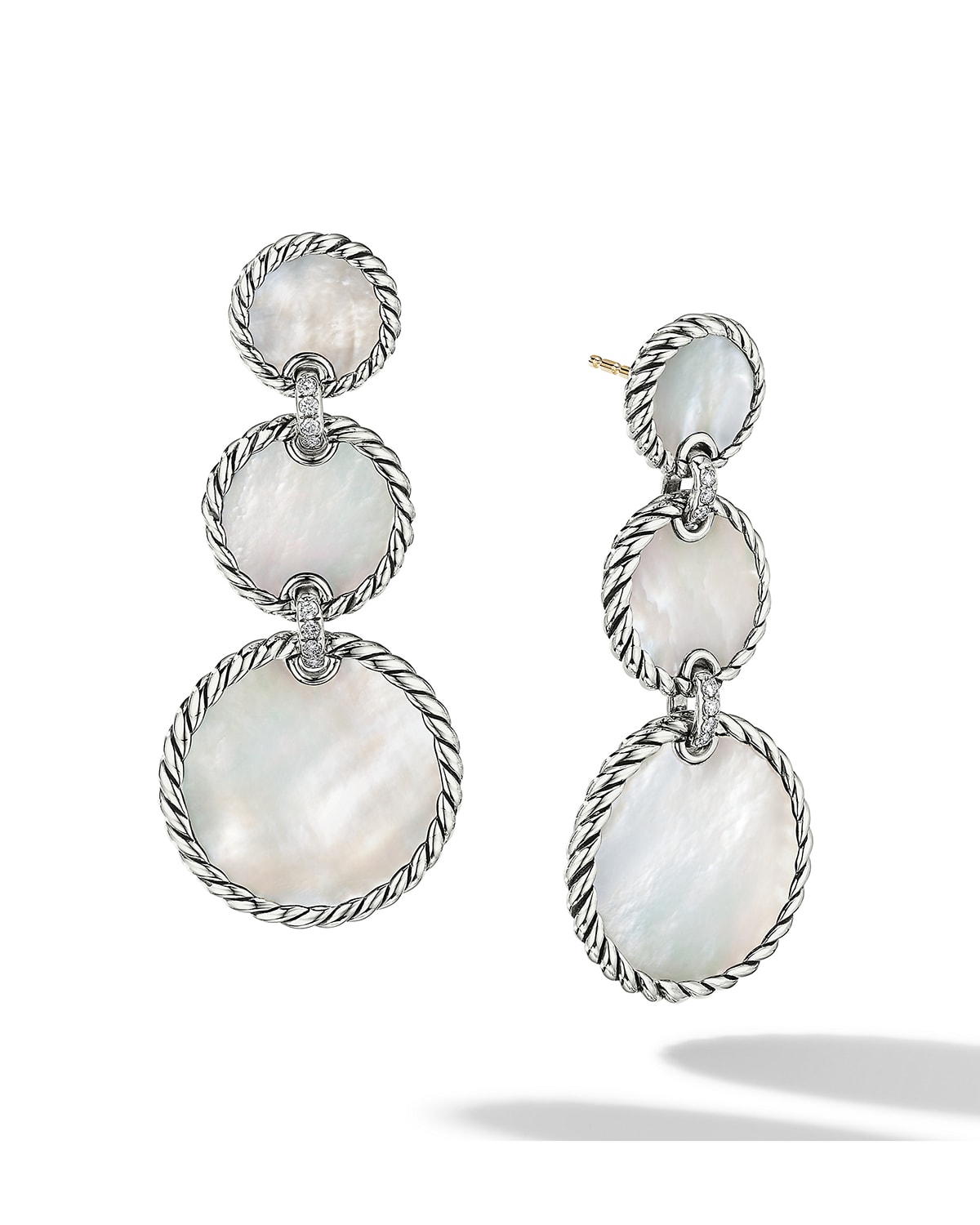 DAVID YURMAN DY ELEMENTS TRIPLE DROP EARRINGS WITH MOTHER-OF-PEARL AND PAVE DIAMONDS
