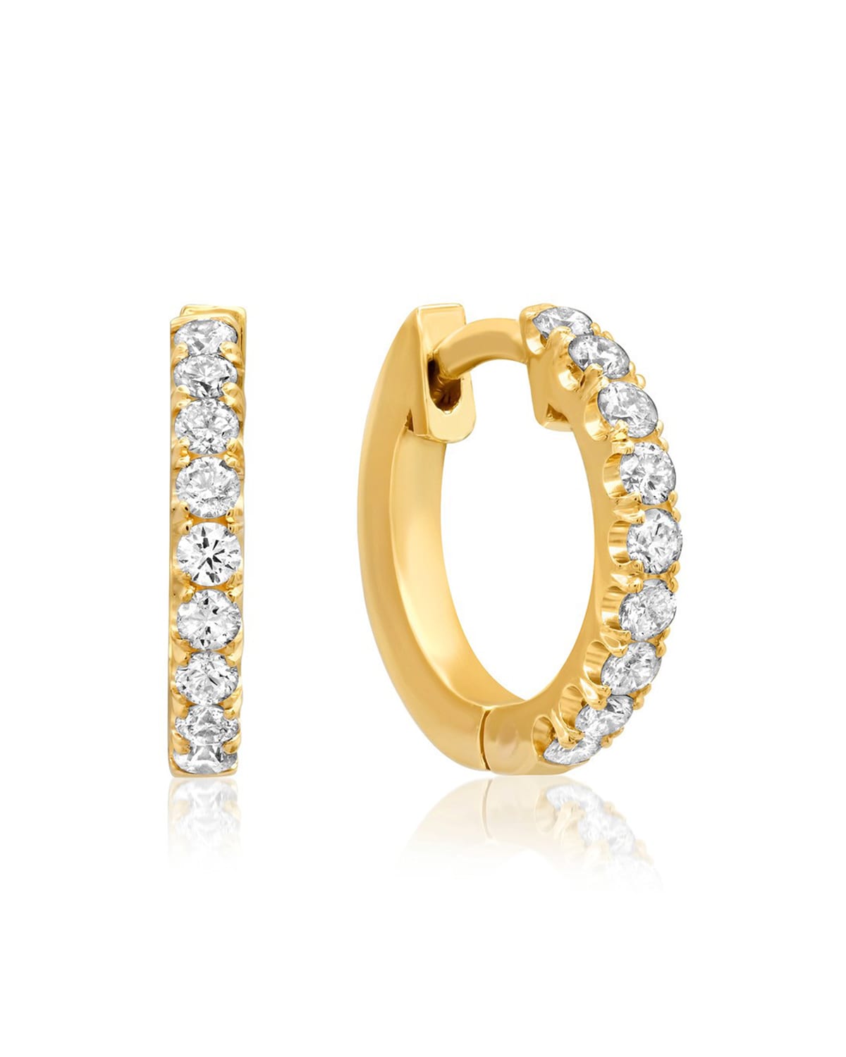 18k Yellow Gold Small Diamond Huggie Earrings