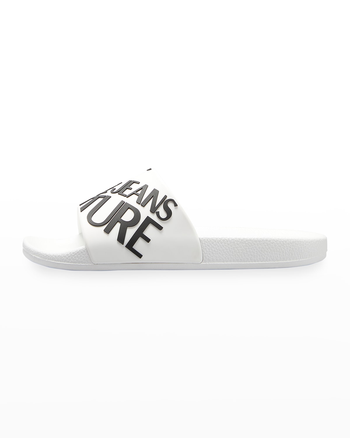 Versace Jeans Couture Logo-debossed Two-tone Slides In Bianco Ottico