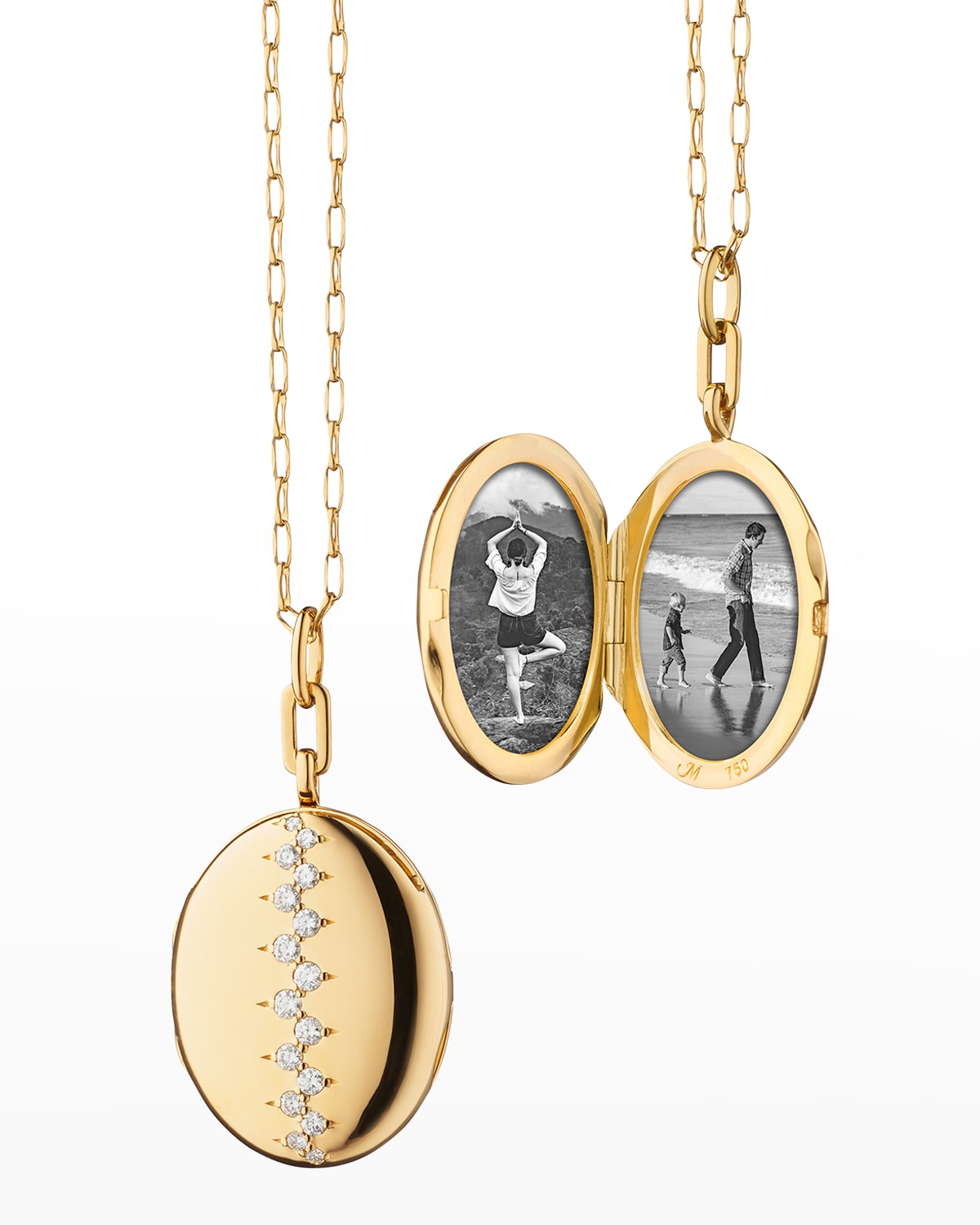 18K Gold Oval Locket Necklace with Scattered Diamonds