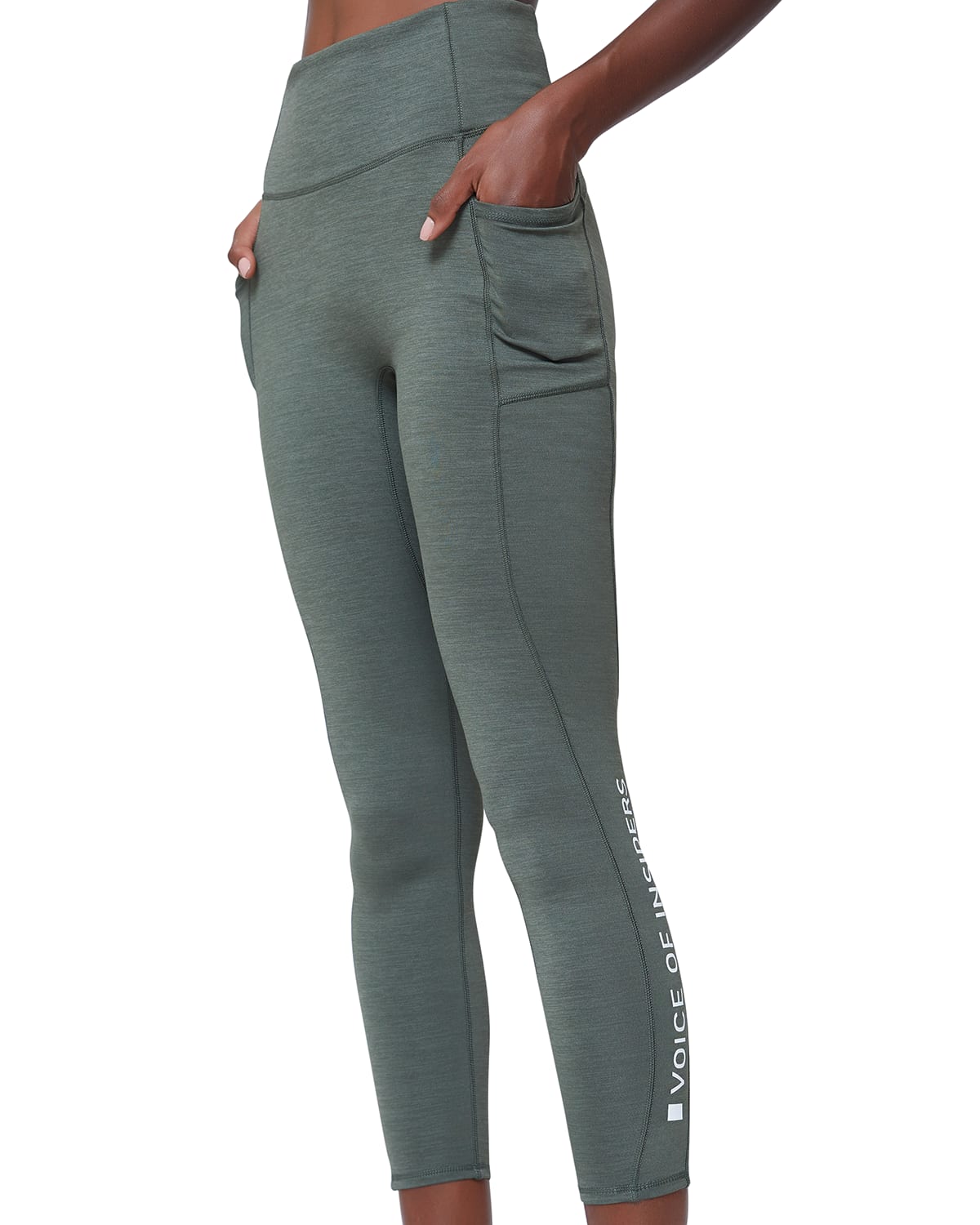Voice Of Insiders Seacell 7/8 Performance Leggings With Phone Pocket In Green Heather