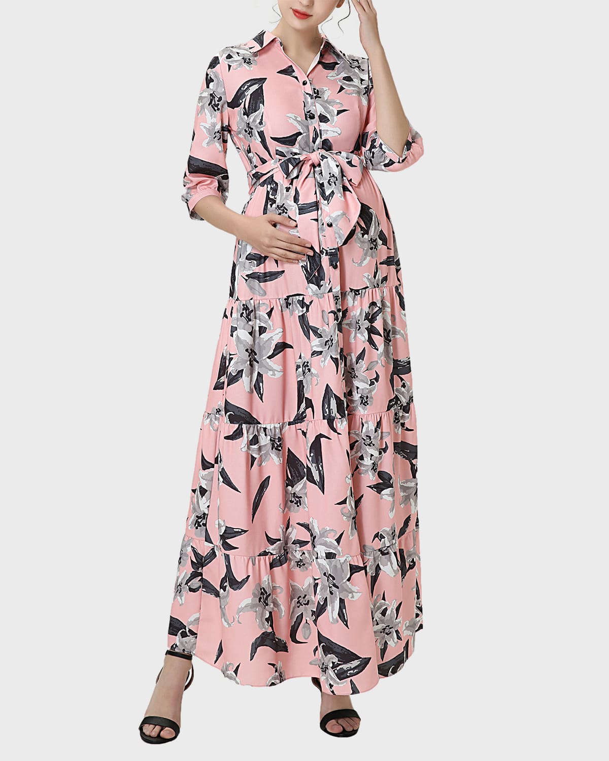 Kimi + Kai Maternity Cora Floral Button-Front Maxi Dress