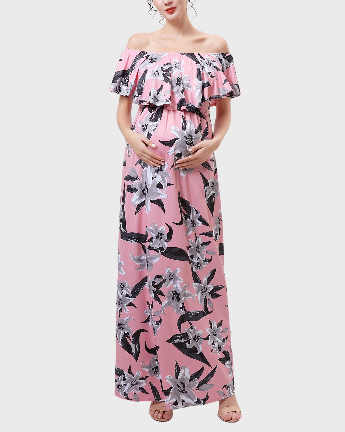 Kimi + Kai Maternity Clara Floral Off-Shoulder Maxi Dress