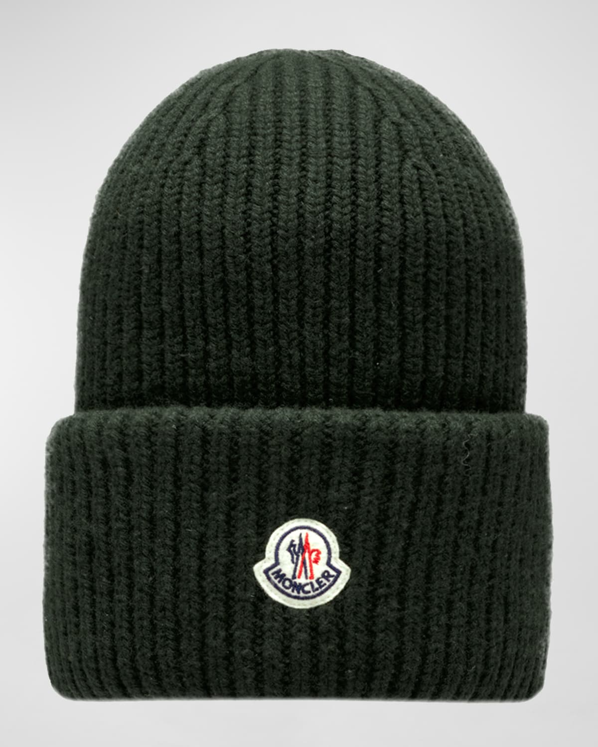 Moncler Men's English Rib Beanie Hat In Dark Green