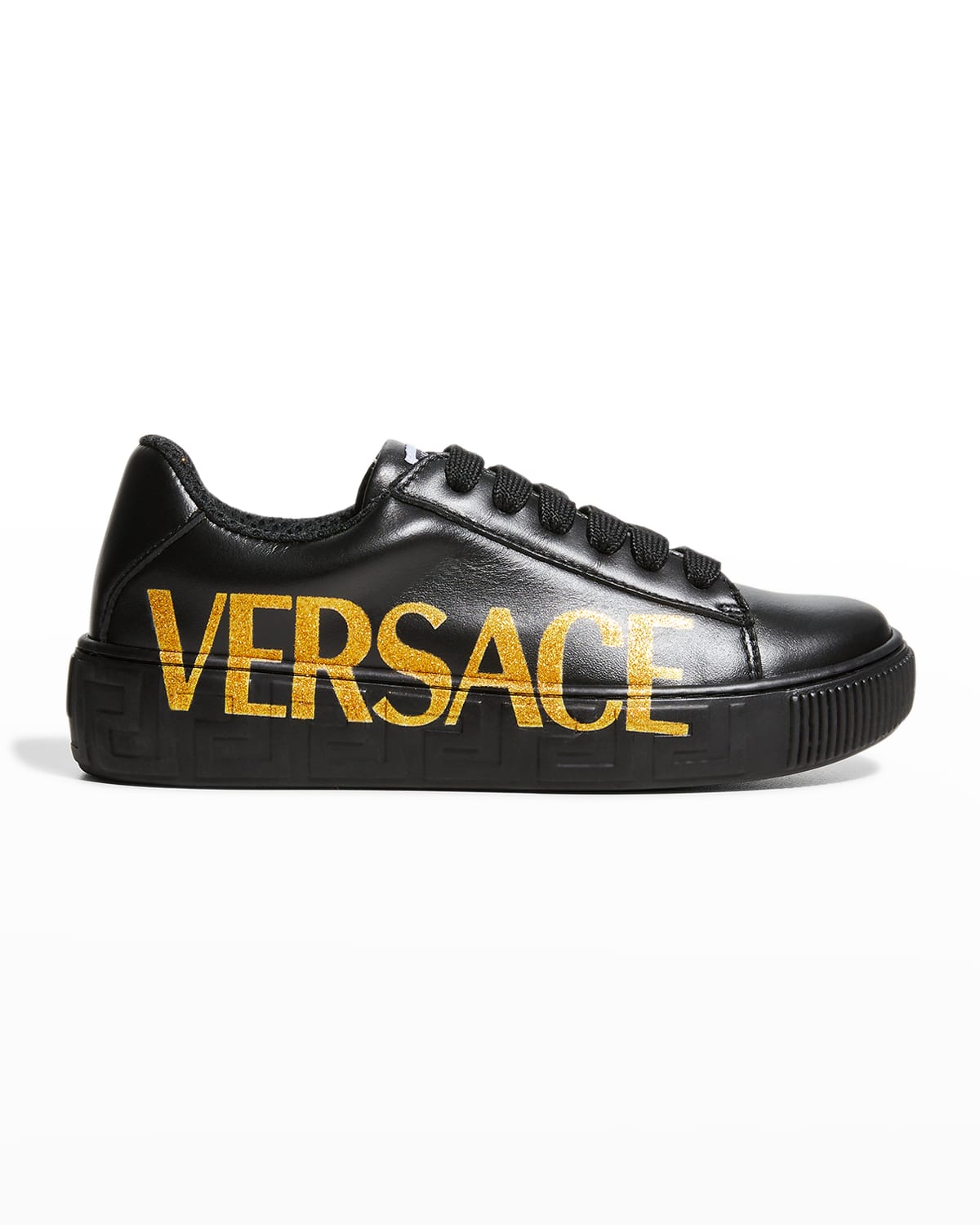 Versace Kid's Logo Leather Greca Low-Top Sneakers