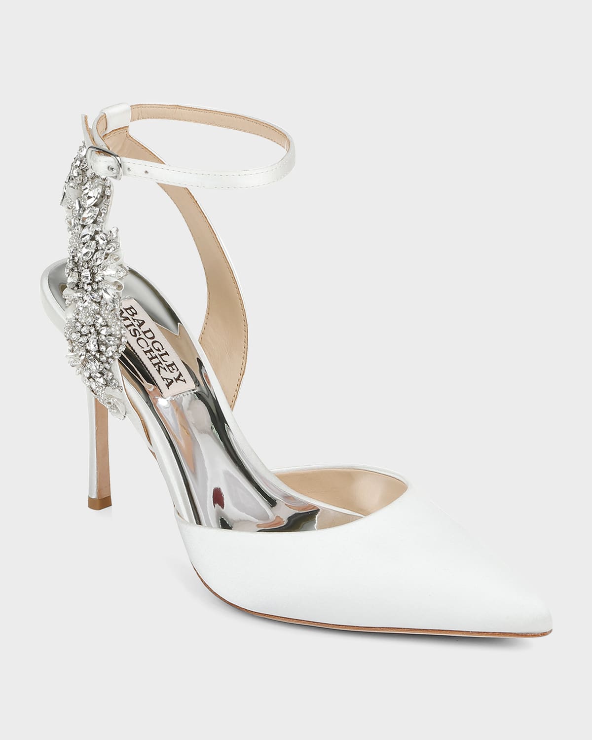 Blanca Satin Crystal Ankle-Strap High-Heel Pumps
