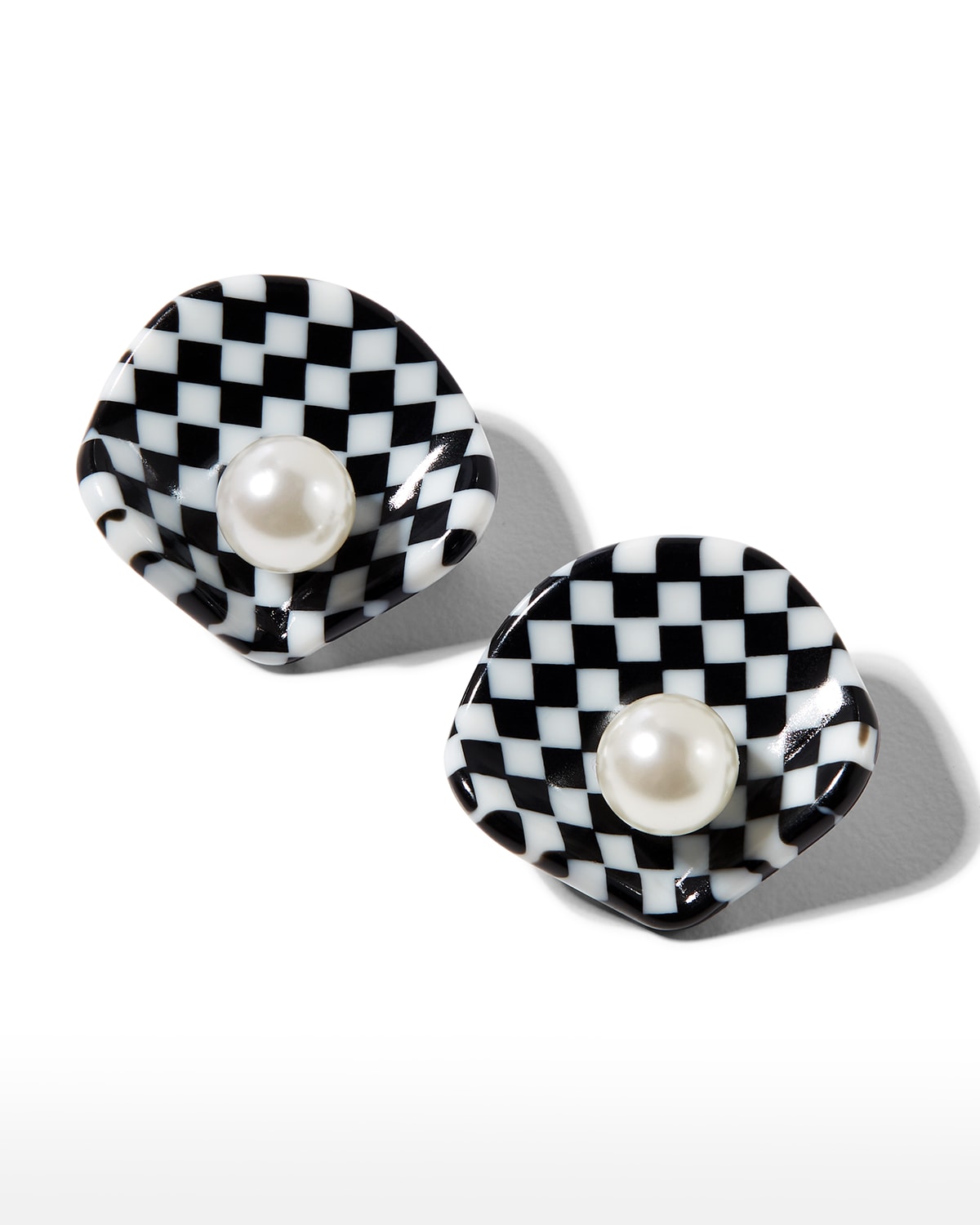 Lele Sadoughi Clamshell Button Earrings, Black Check