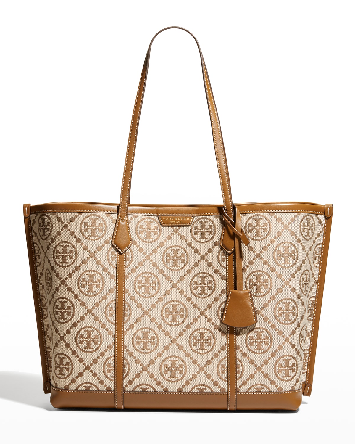 Tory Burch Perry T Monogram Jacquard Triple-compartment Tote In Hazelnut