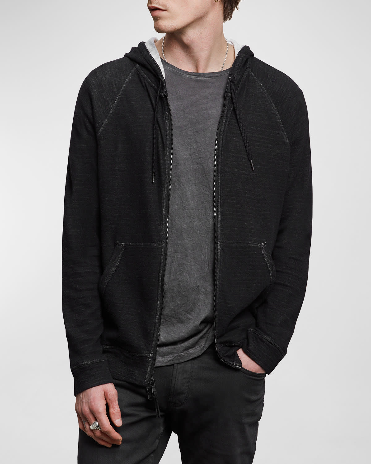 John Varvatos Men's Double-knit Plaited Hoodie In Black
